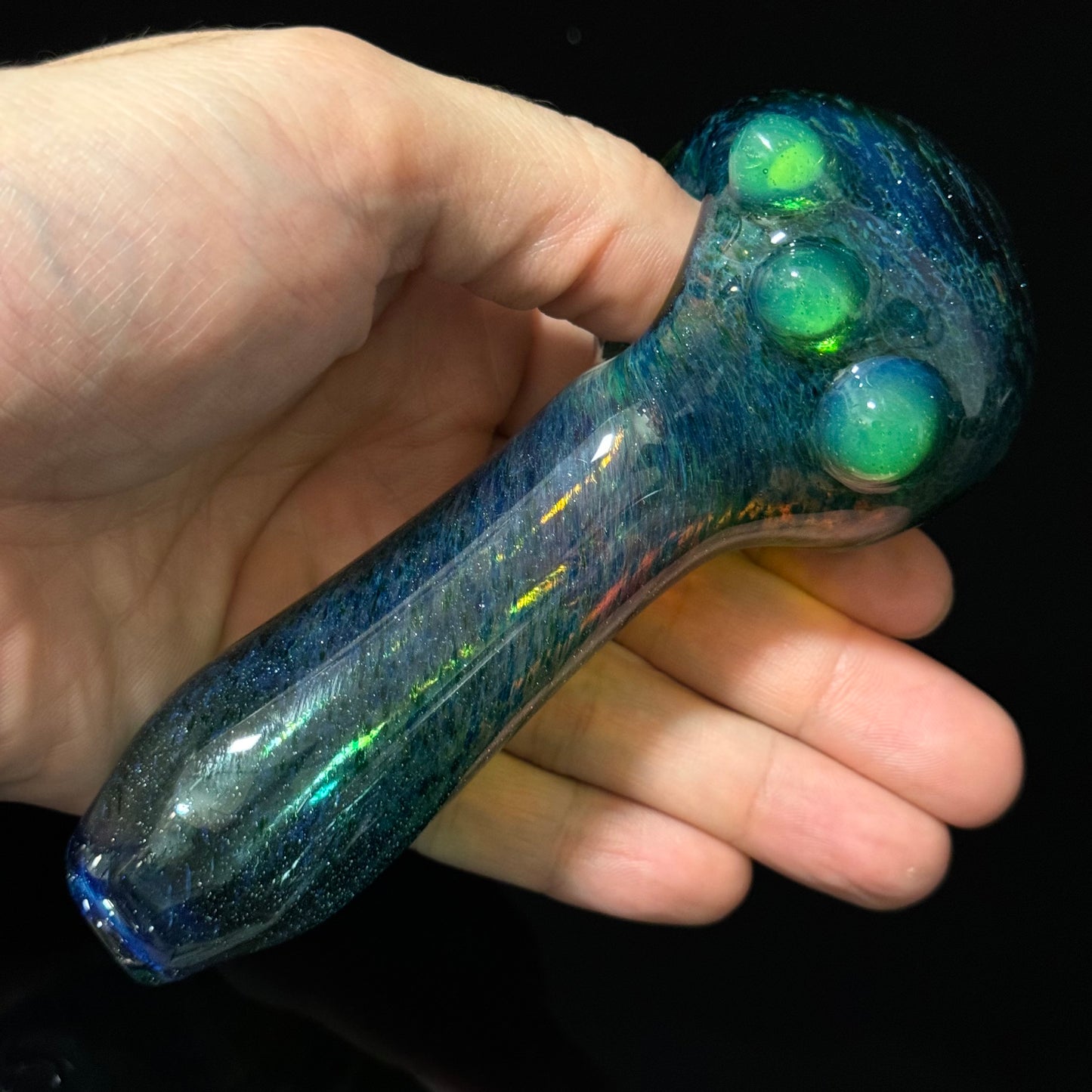 Inside out Sparkle Black & Green Glass Pipe Heady Pipe Hand Blown Extra Thick