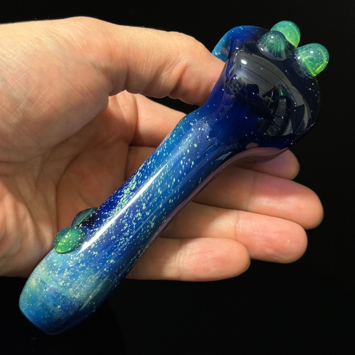 Blue with Slyme Space Galaxy Nebula Glass Pipe Silver Fumed Glass Pipe, Heady Hand Blown