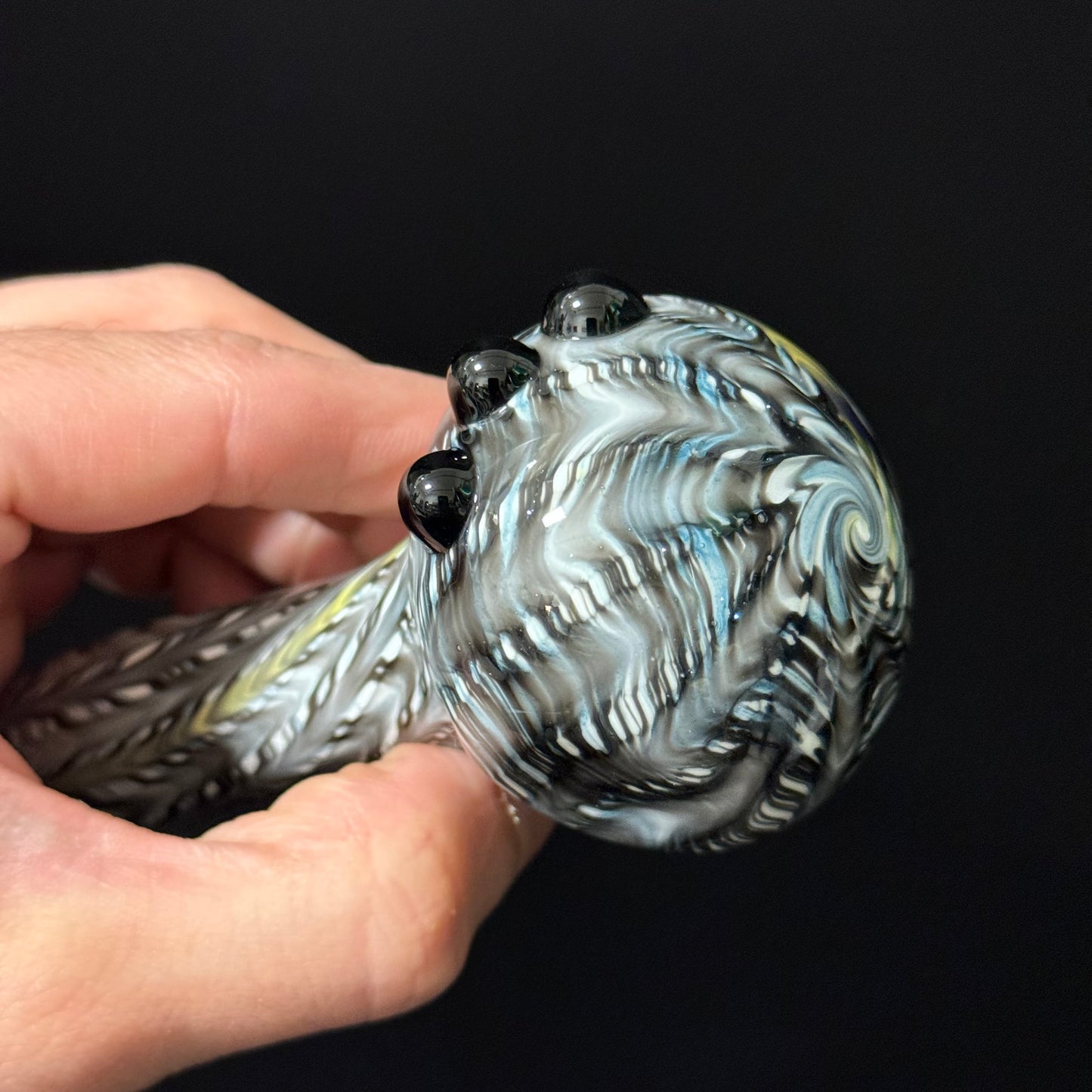 Solid White Pipe with a Multicolor Wrap Heady Hand Blown