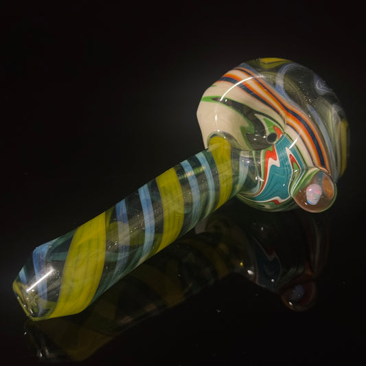 Full Linework Switchback Glass Pipe, Heady Hand Blown with An Opal