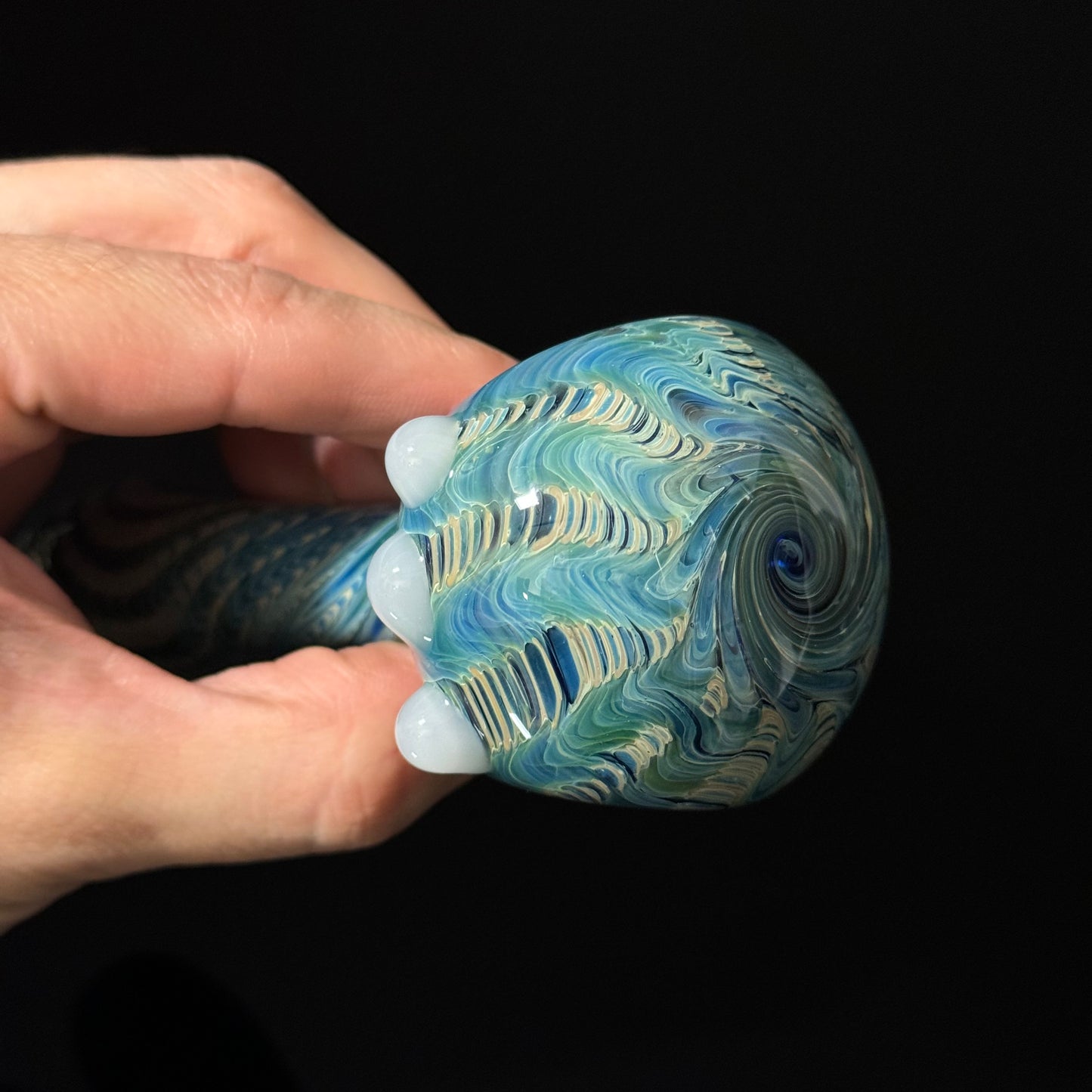 Blue & Green Cobalt Wrapped Color Glass Heady Pipe Hand Blown