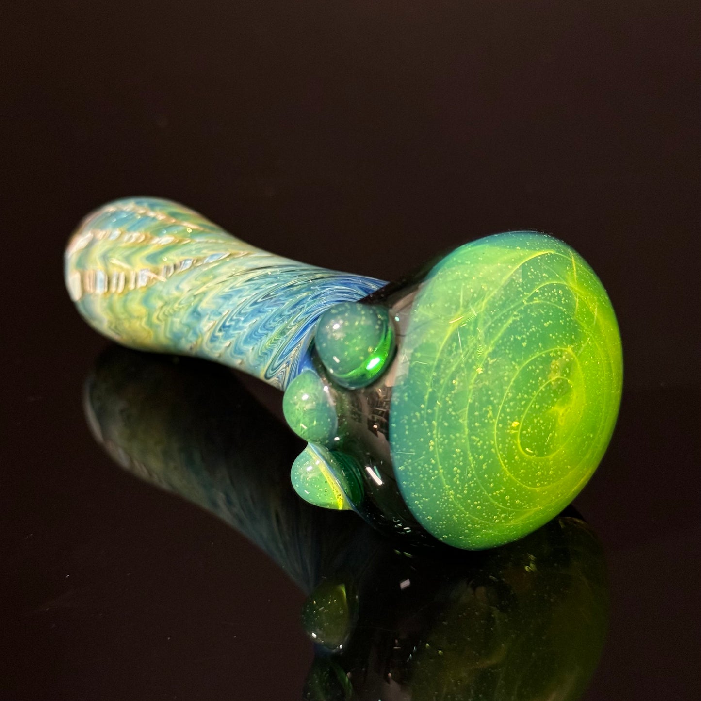 Green Wrap & Rake with a Slyme Cap Glass Heady Pipe Hand Blown