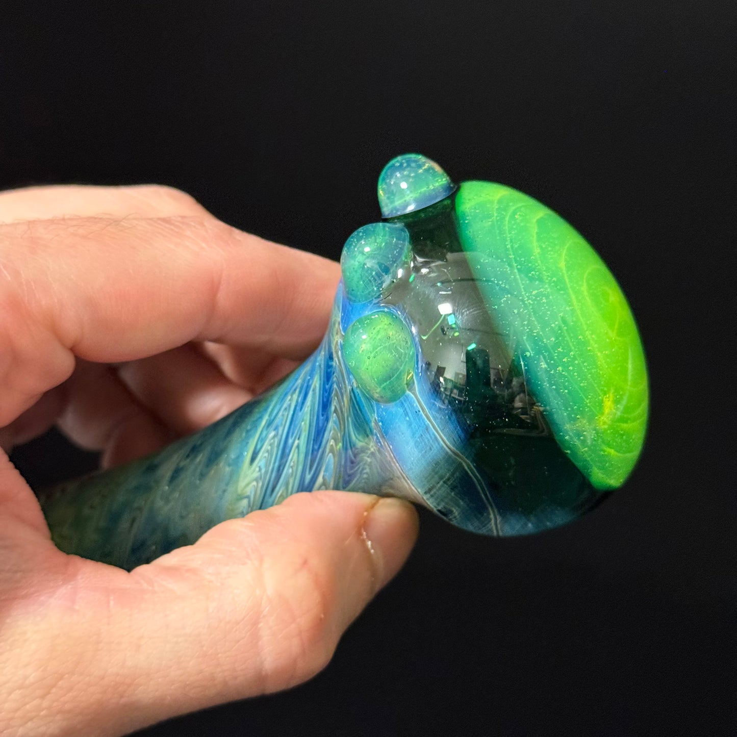 Green Wrap & Rake with a Slyme Cap Glass Heady Pipe Hand Blown