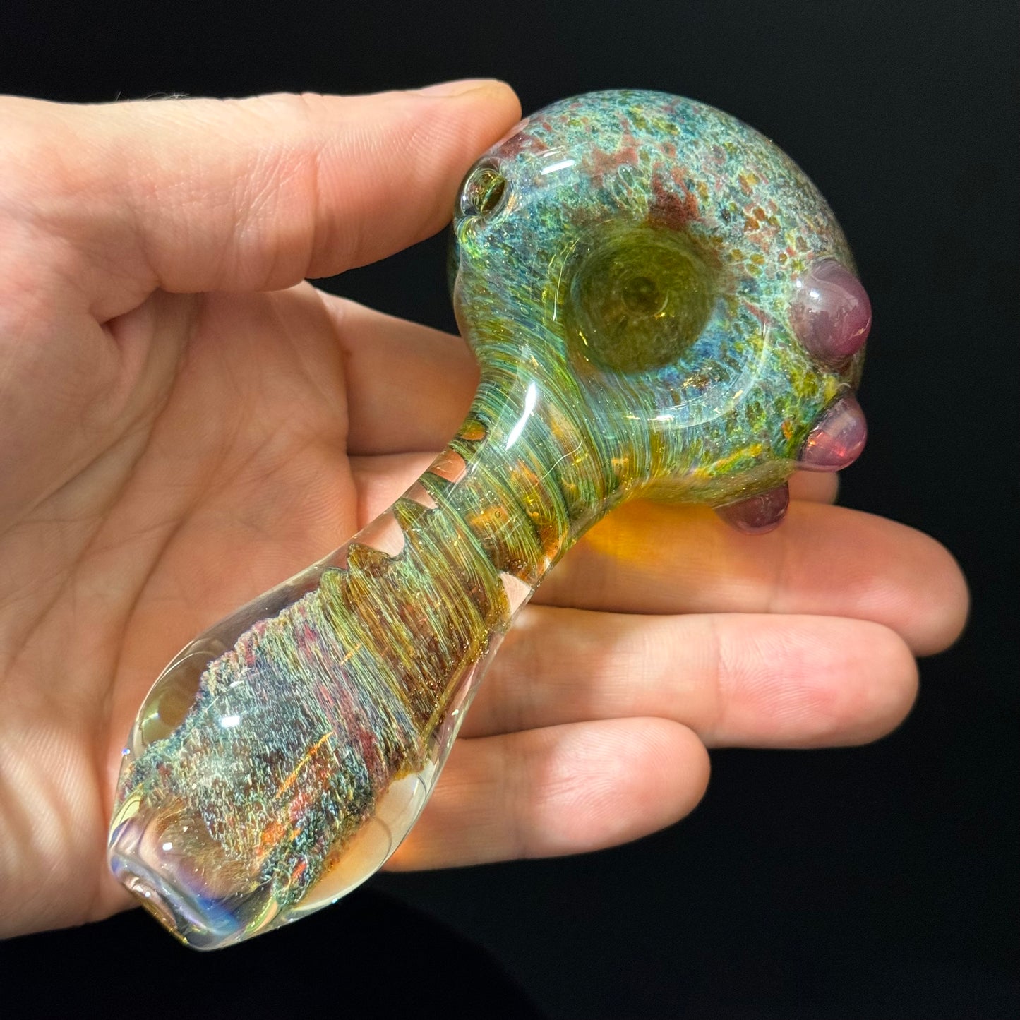 Multicolor Purple Green Twisted Inside Out Glass Pipe Heady Pipe Hand Blown Extra Thick