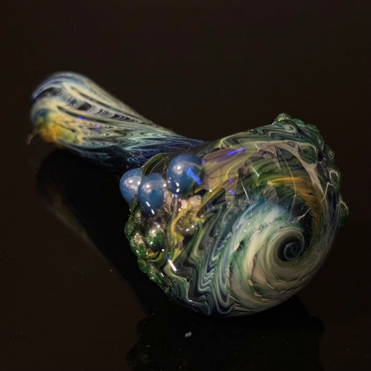 Blue & Green Cobalt Wrapped Color Glass Heady Pipe Hand Blown