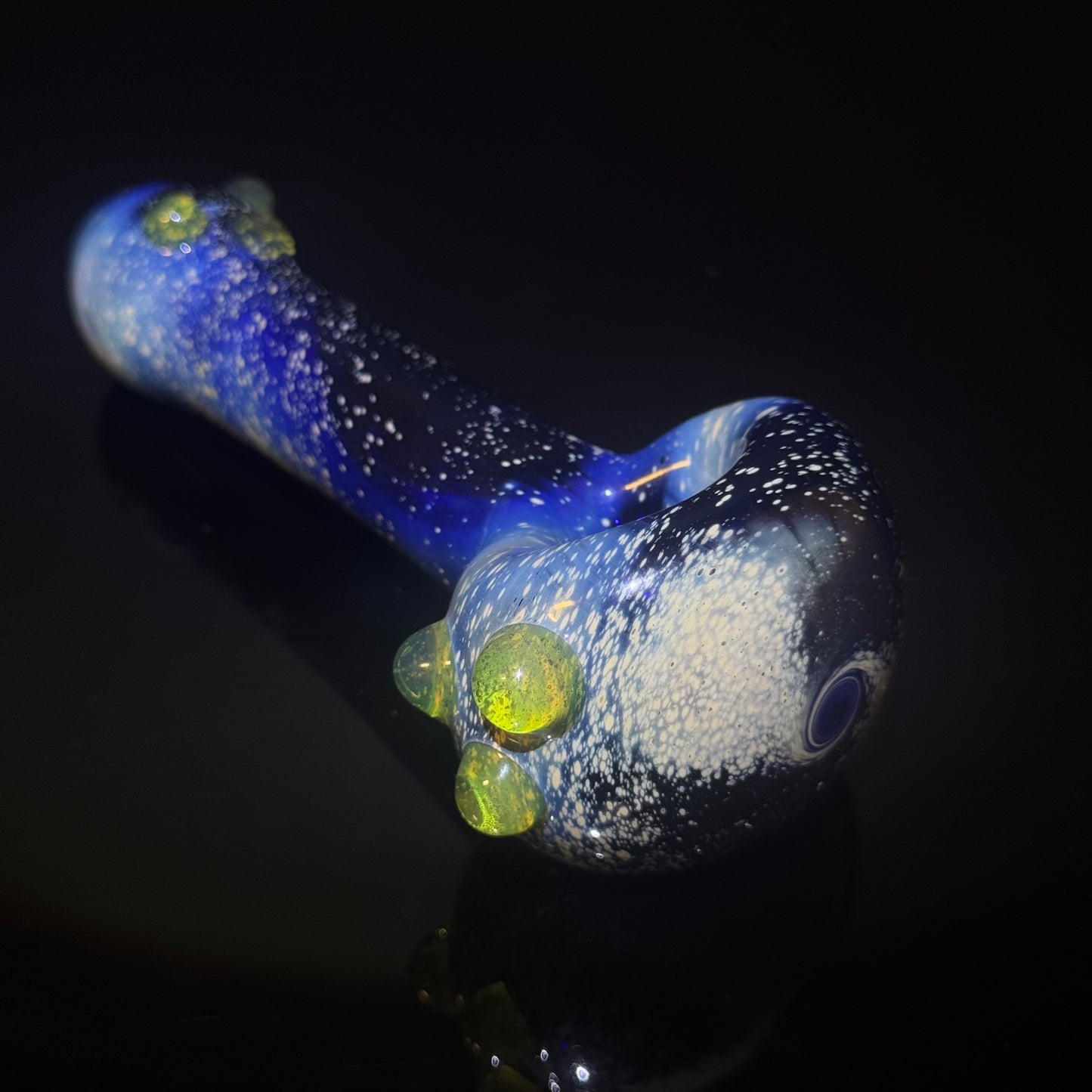 Galaxy Pipe Cobalt Space Pipe W/ Color Change Marbles - Slyme to Pink Slyme Fumed Cobalt Glass Pipe, Heady Hand Blown