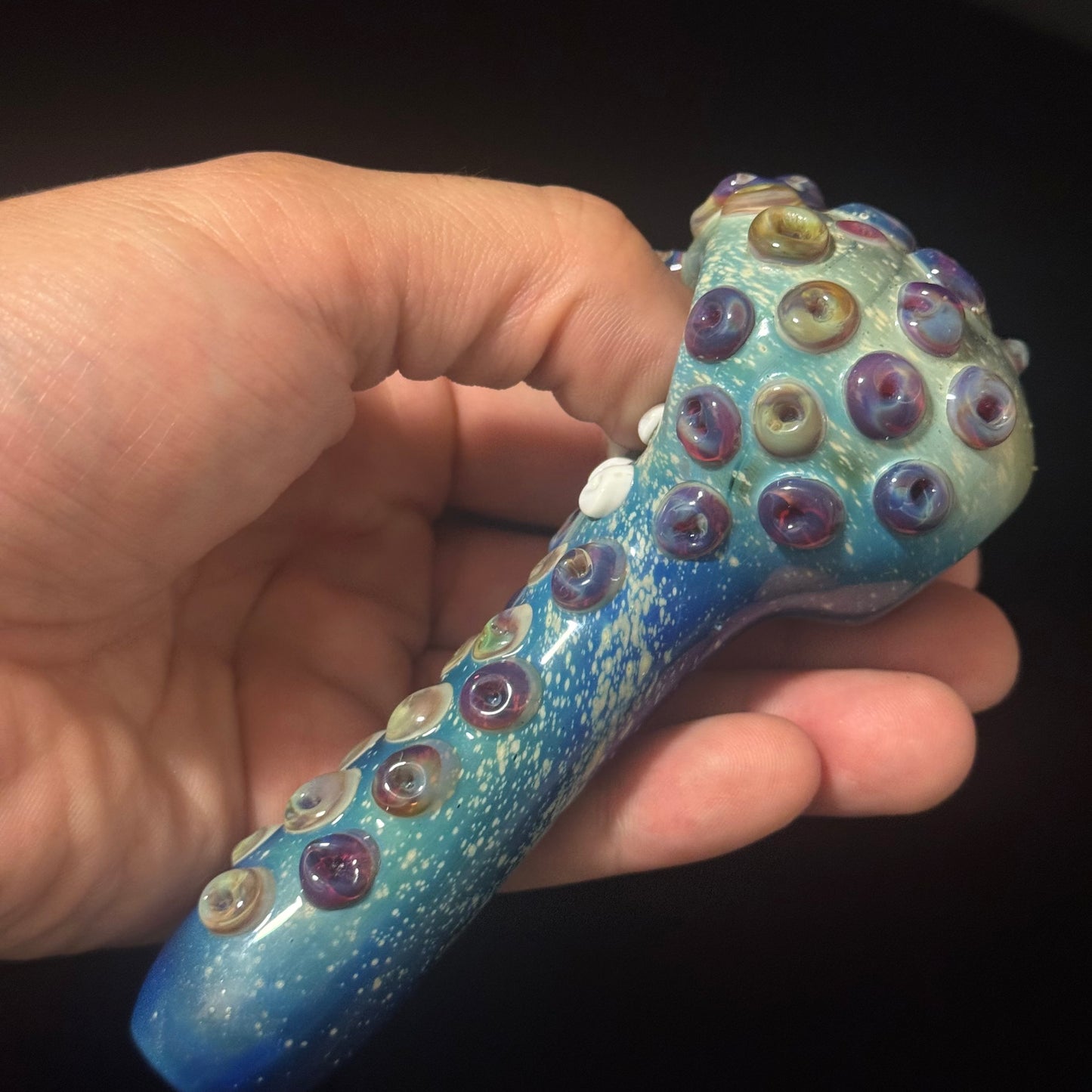 Octopus Barnacle Sea pipe on Blue Fumed Cobalt Color Glass Heady Pipe Hand Blown