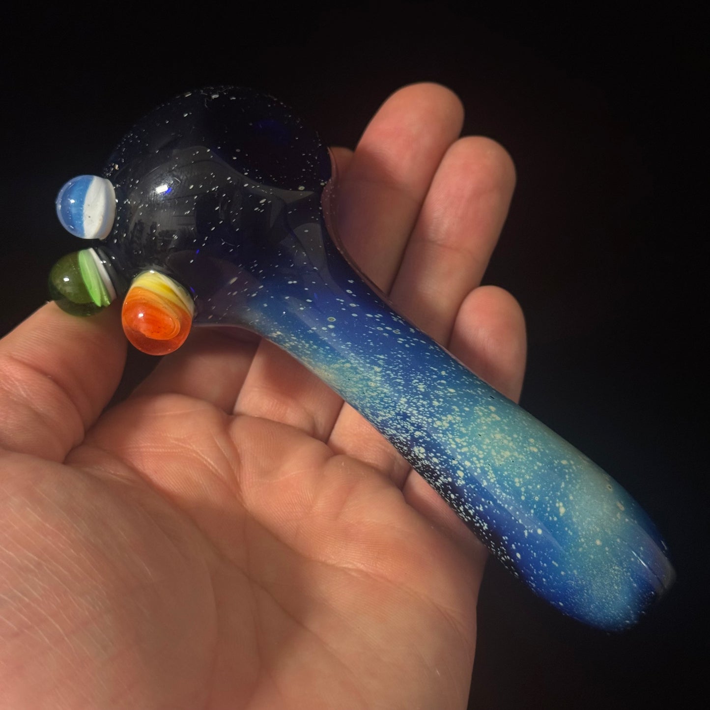 Blue with Slyme Space Galaxy Nebula Glass Pipe Silver Fumed Glass Pipe, Heady Hand Blown