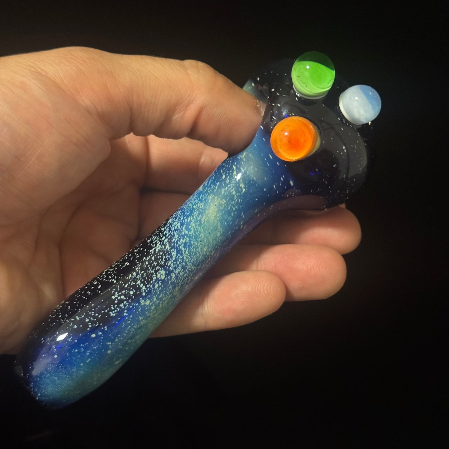 Blue with Slyme Space Galaxy Nebula Glass Pipe Silver Fumed Glass Pipe, Heady Hand Blown