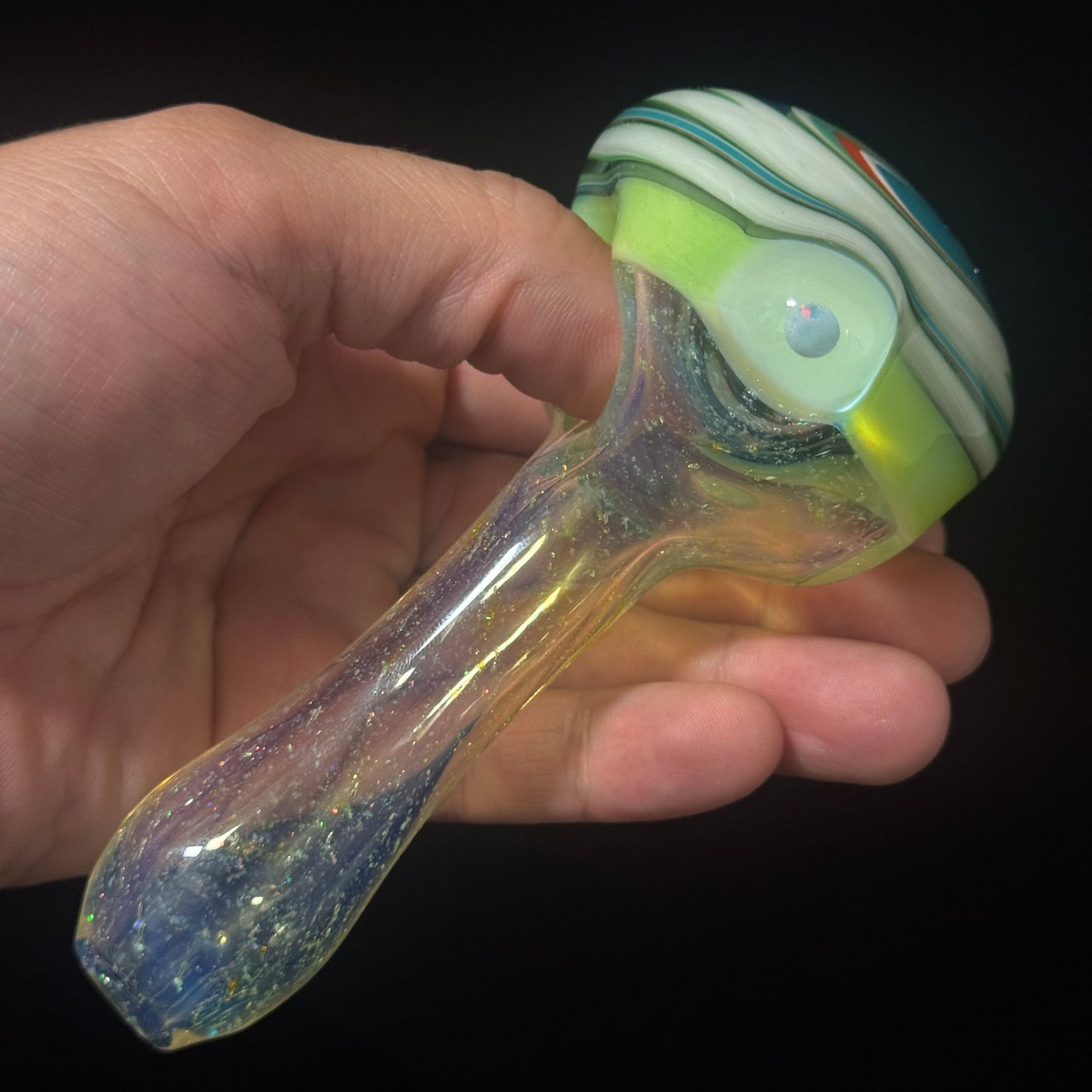 Full Crushed Opal Switchback Glass Pipe, Heady Hand Blown with An Opal