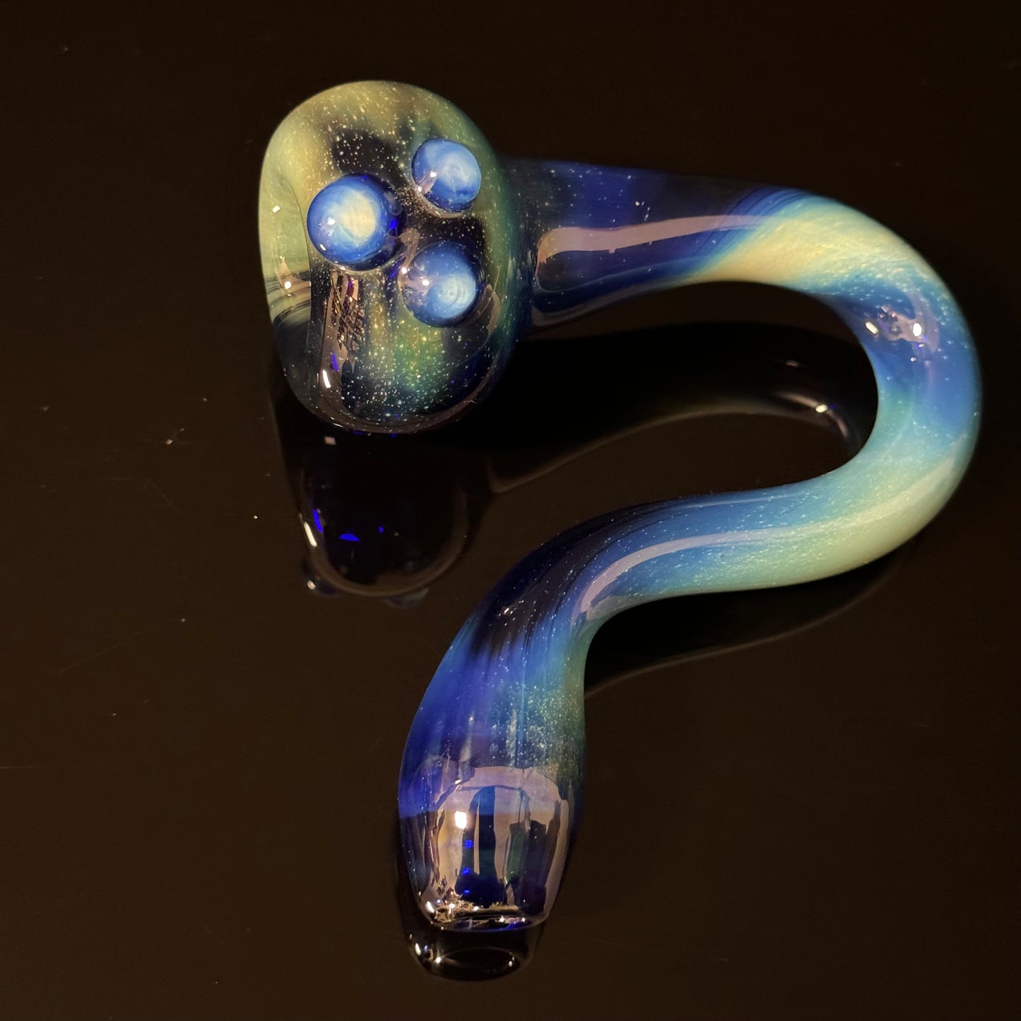 Galaxy Space Silver Fumed Cobalt Glass Sherlock Pipe, Heady Hand Blown