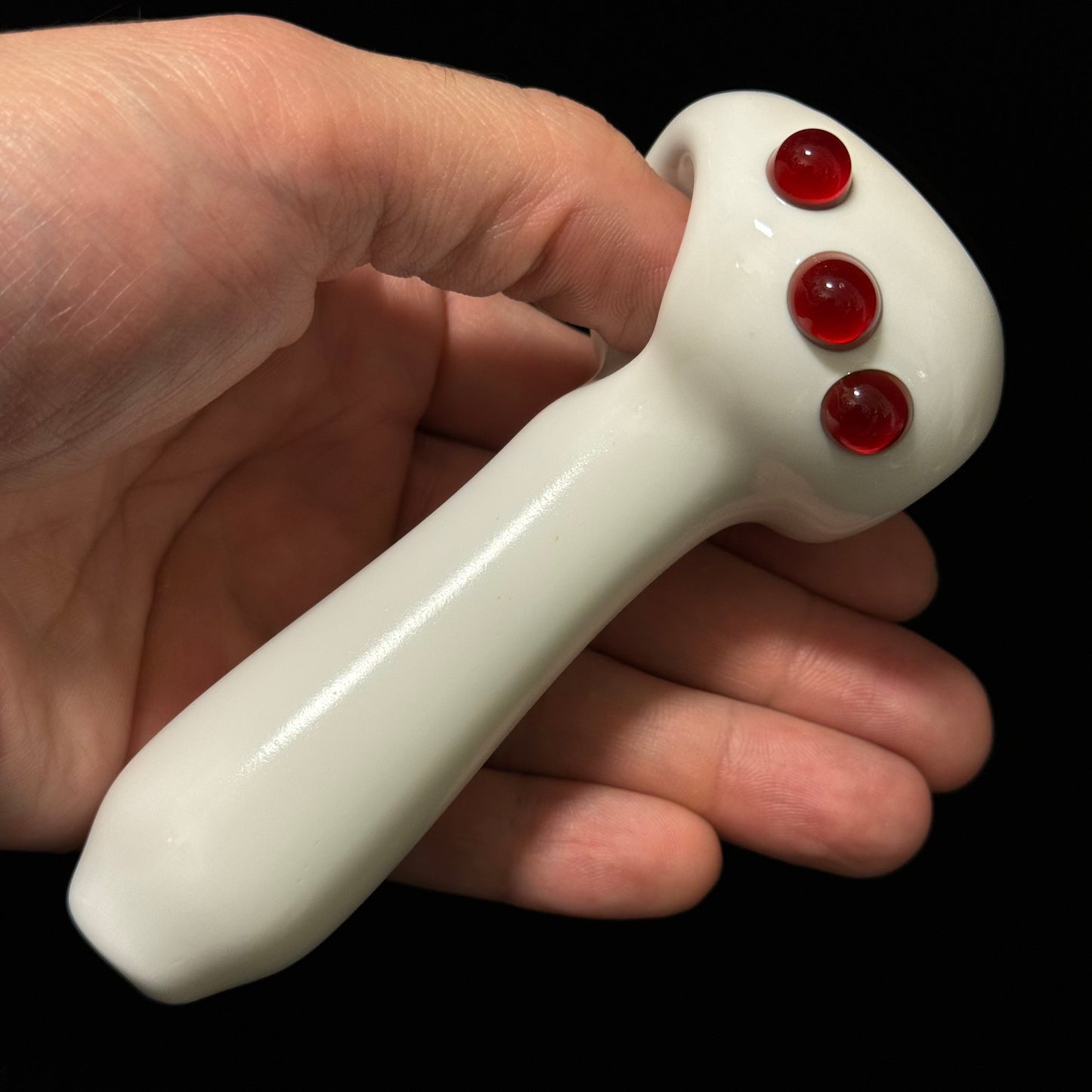 Solid White Pipe with a Ruby Red Cap, Heady Hand Blown