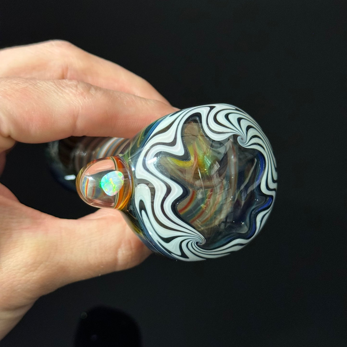 Full Linework Glass Pipe, Heady Hand Blown with An Opal