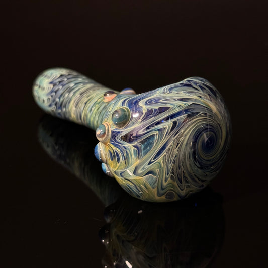 Blue & Green Cobalt Wrapped Color Glass Heady Pipe Hand Blown