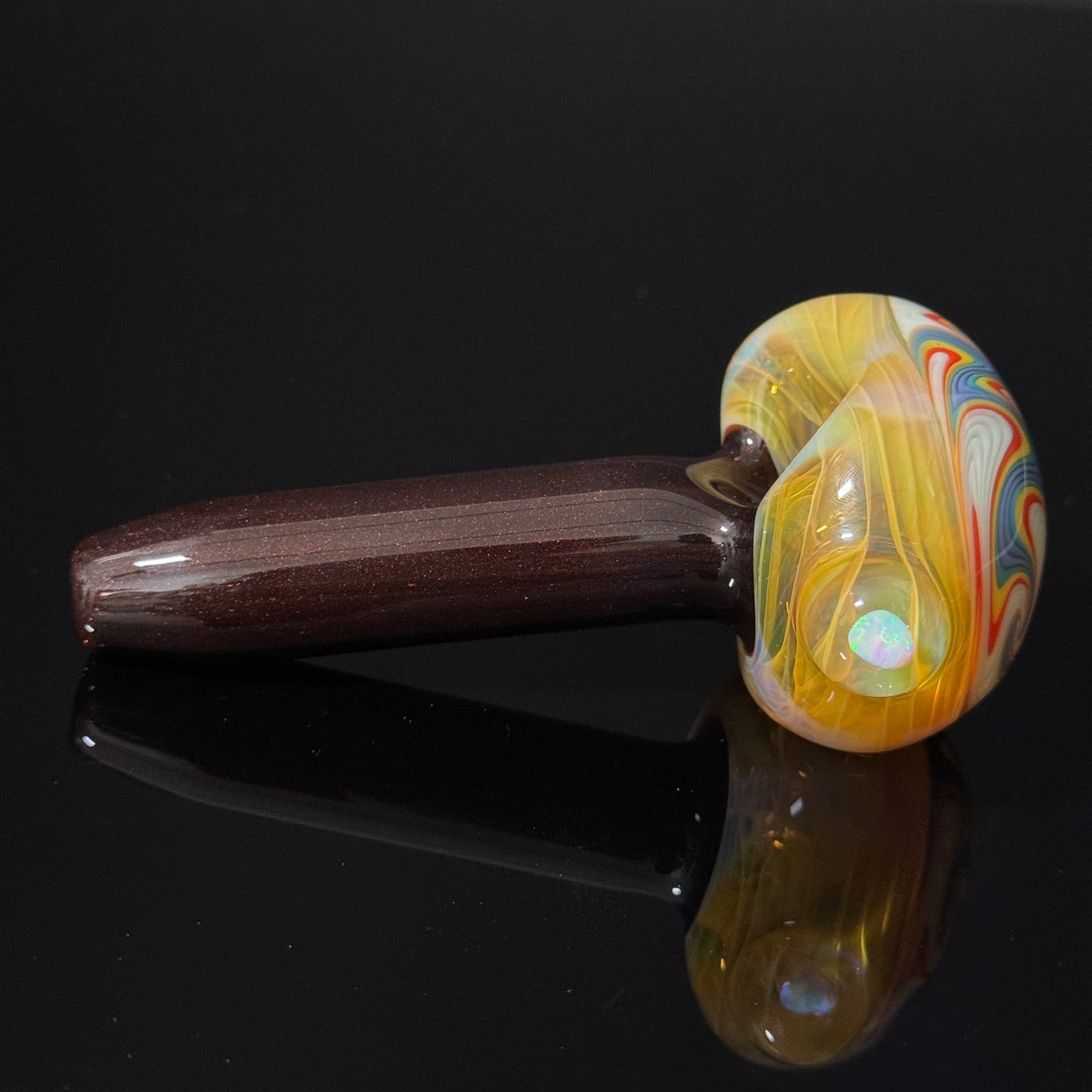 Full Color Sparkle Linework Glass Pipe, Heady Hand Blown with An Opal