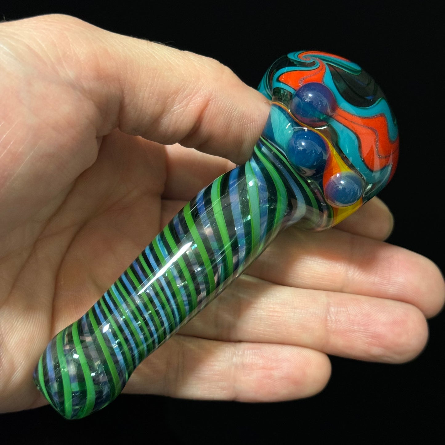 Full Linework Switchback Glass Pipe, Heady Hand Blown