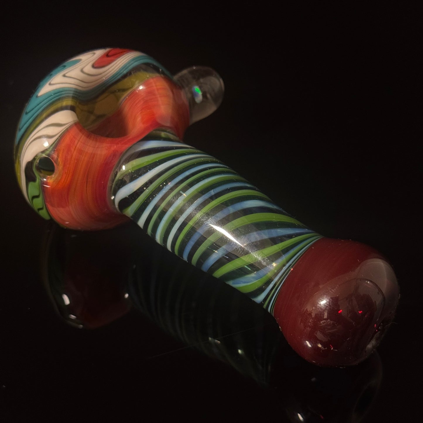 Full Linework Switchback Glass Pipe, Heady Hand Blown with An Opal