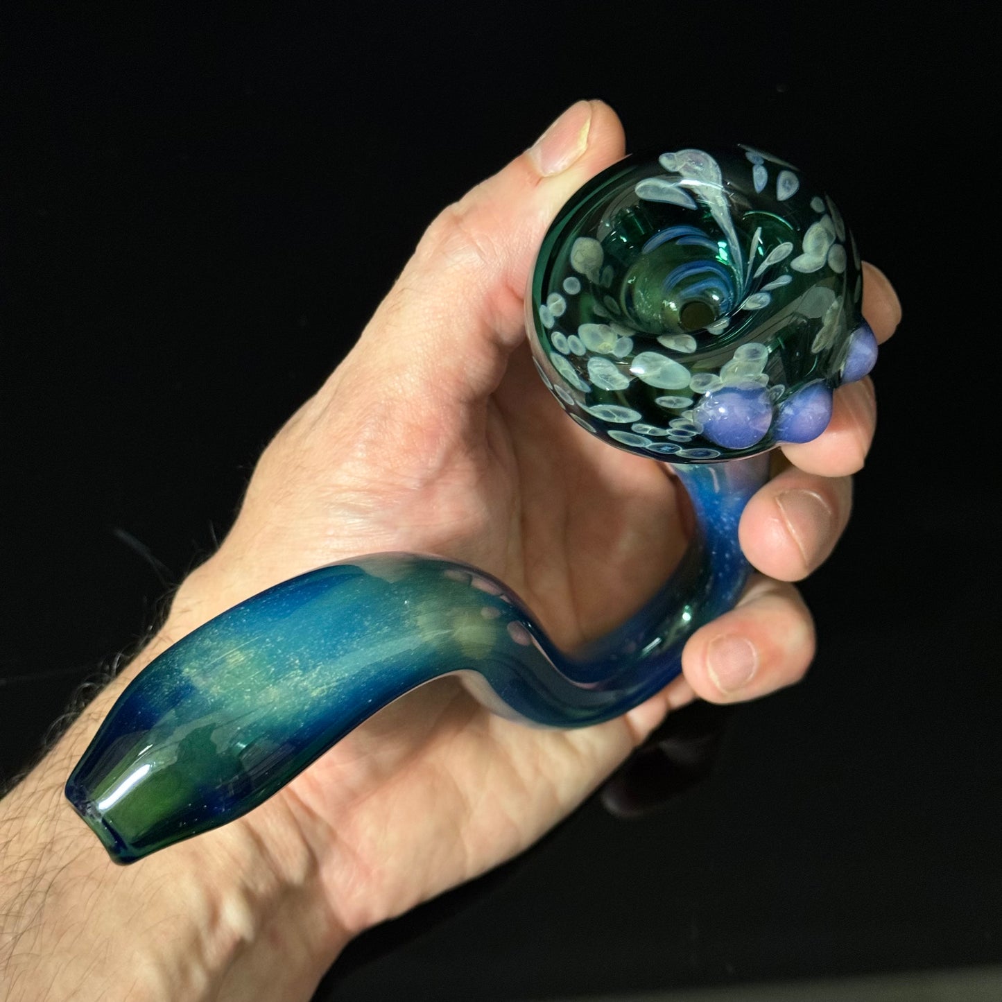 Galaxy Space Silver Fumed Cobalt Glass Sherlock Pipe, Heady Hand Blown