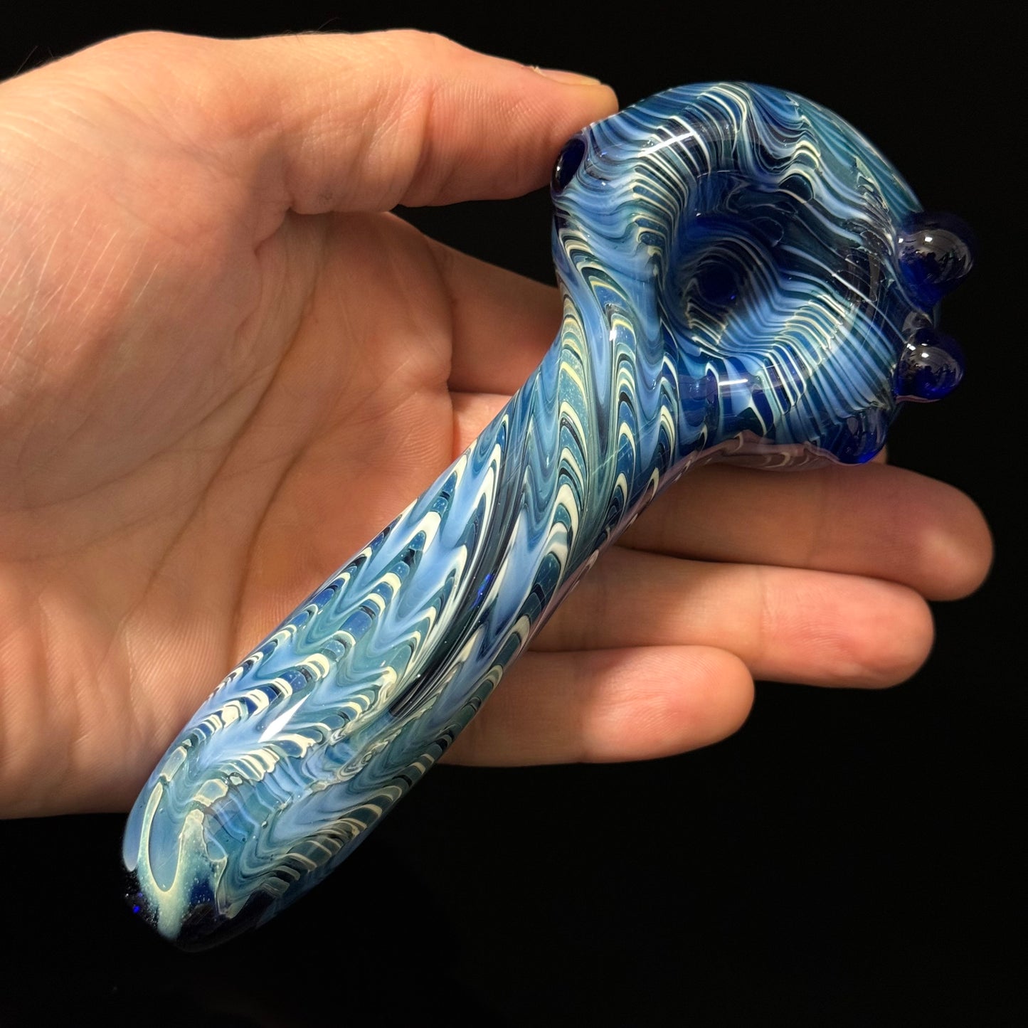 Blue & White Cobalt Wrapped Color Glass Heady Pipe Hand Blown