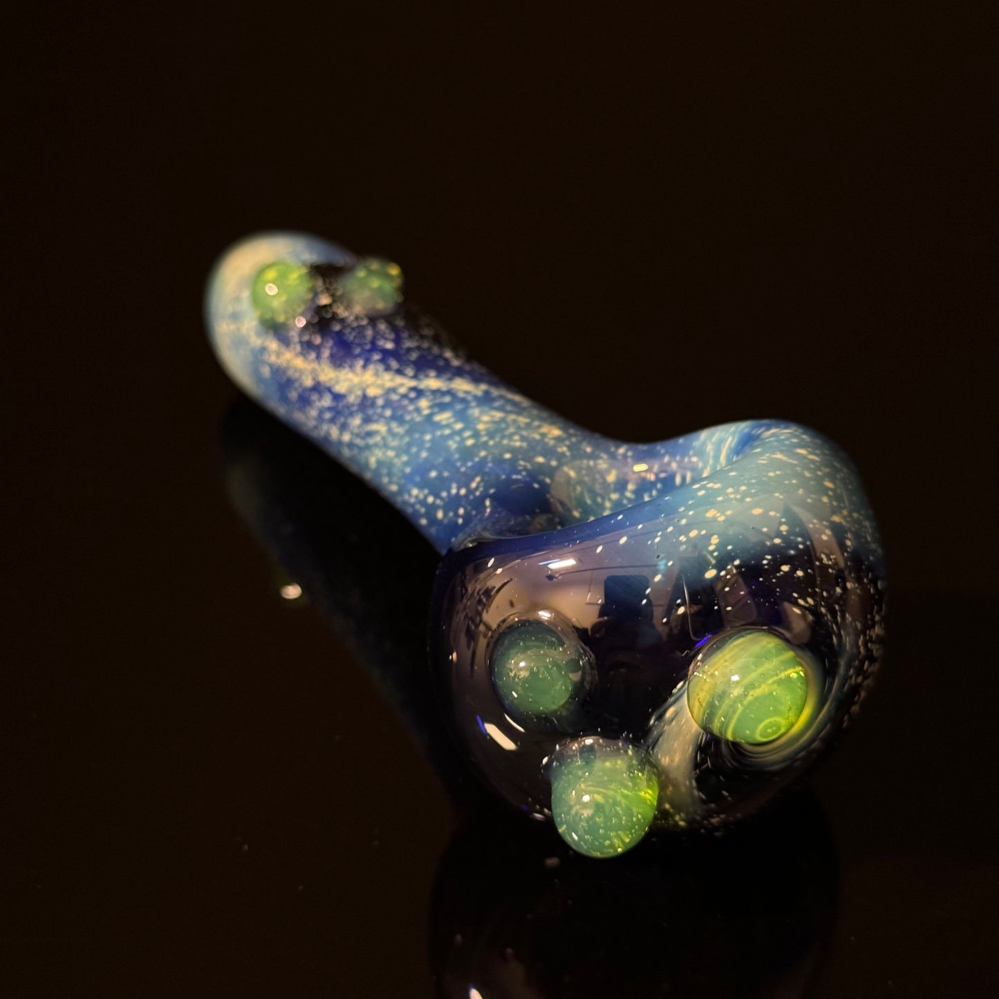 Blue with Slyme Space Galaxy Nebula Glass Pipe Silver Fumed Glass Pipe, Heady Hand Blown