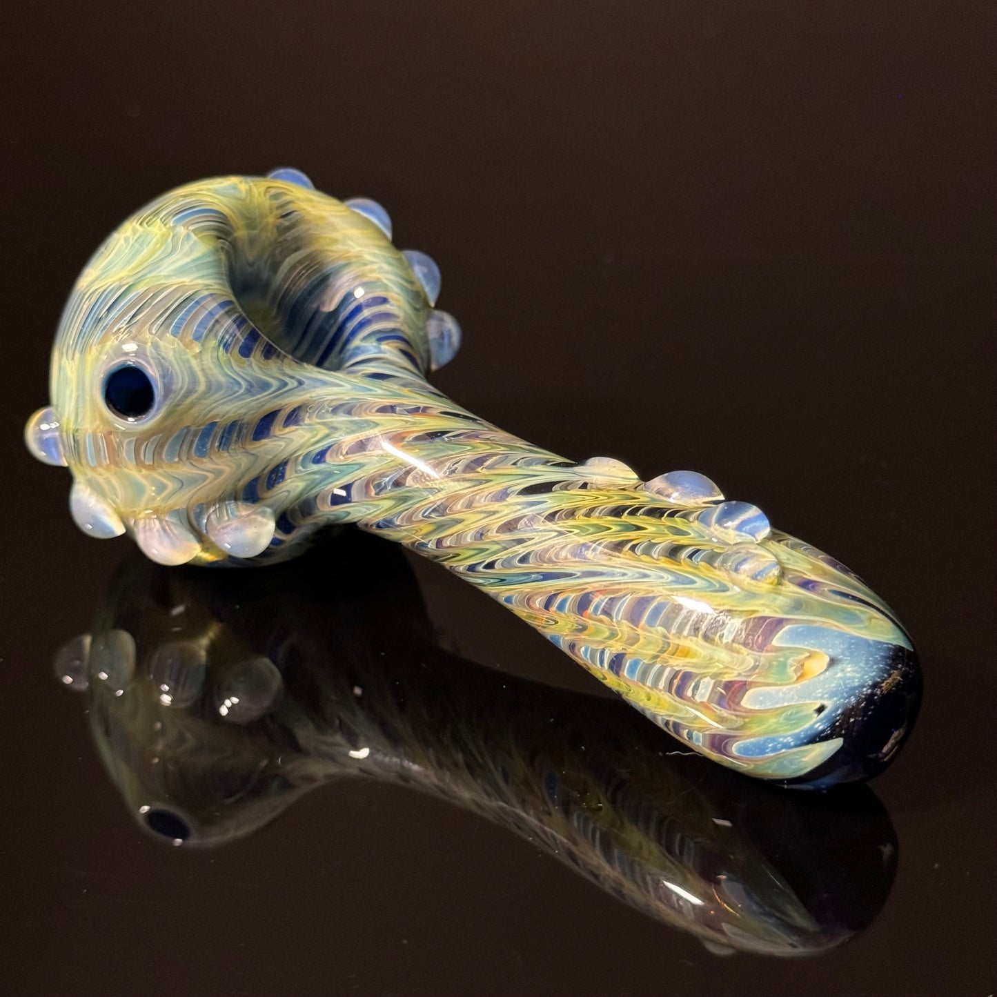 Green & Blue Wrap & Rake Color Glass Heady Pipe Hand Blown