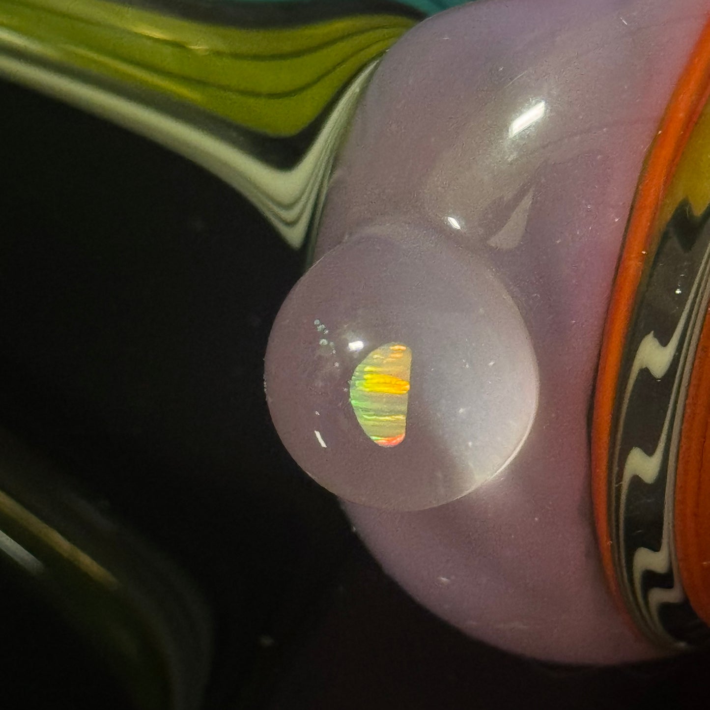 Full Linework Switchback Glass Pipe, Pink Slyme, Heady Hand Blown with An Opal