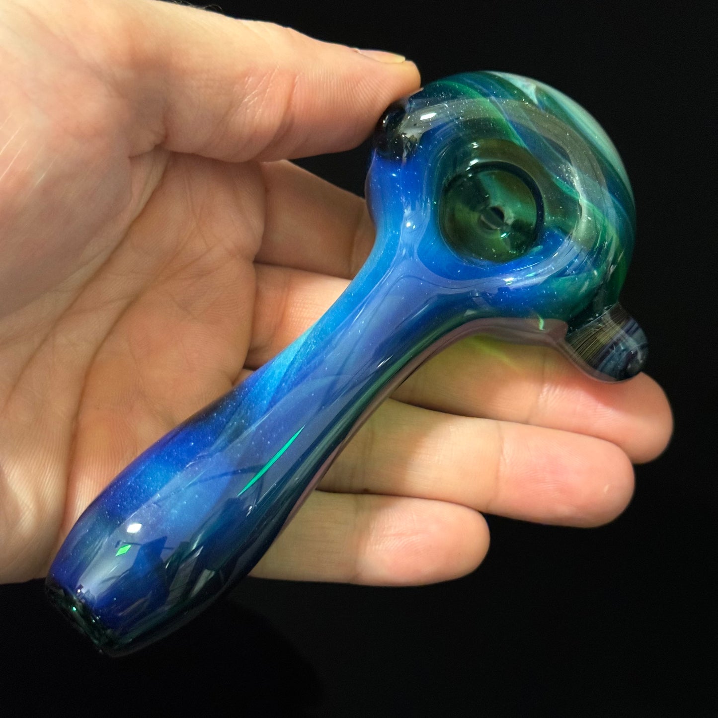 Blue Fumed Cobalt Wrapped Color Glass Heady Pipe Hand Blown