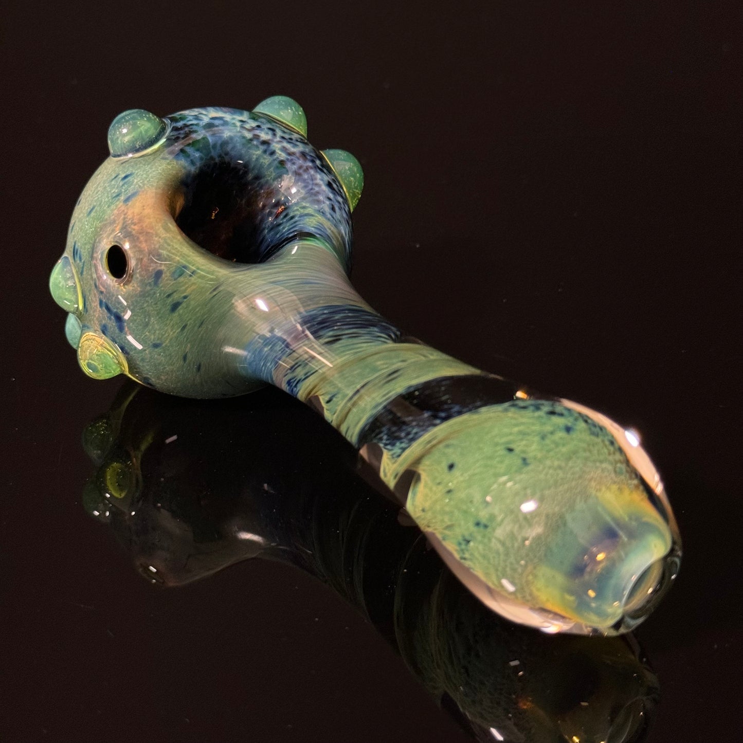 Green & Black Inside Out Glass Pipe Heady Pipe Hand Blown Extra Thick