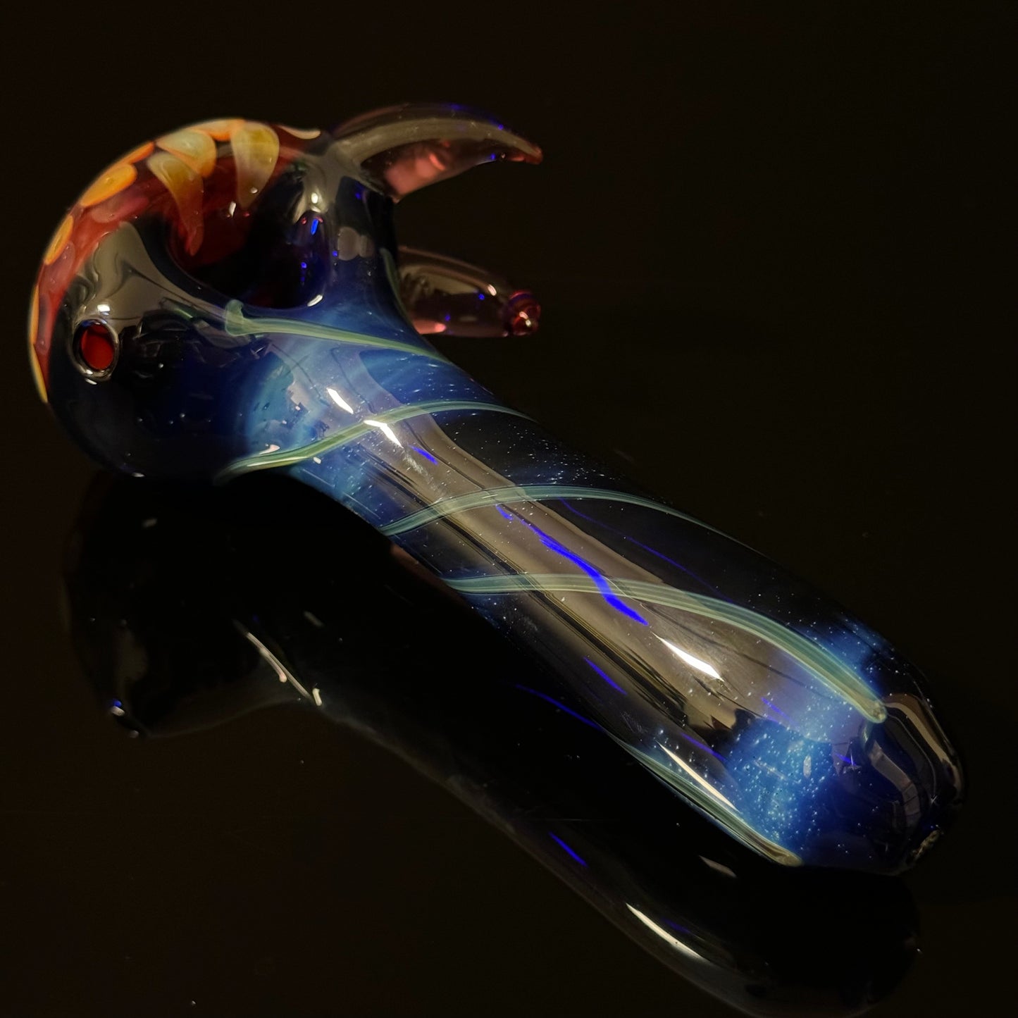 Blue Amber Honeycomb Glass Heady Pipe Hand Blown