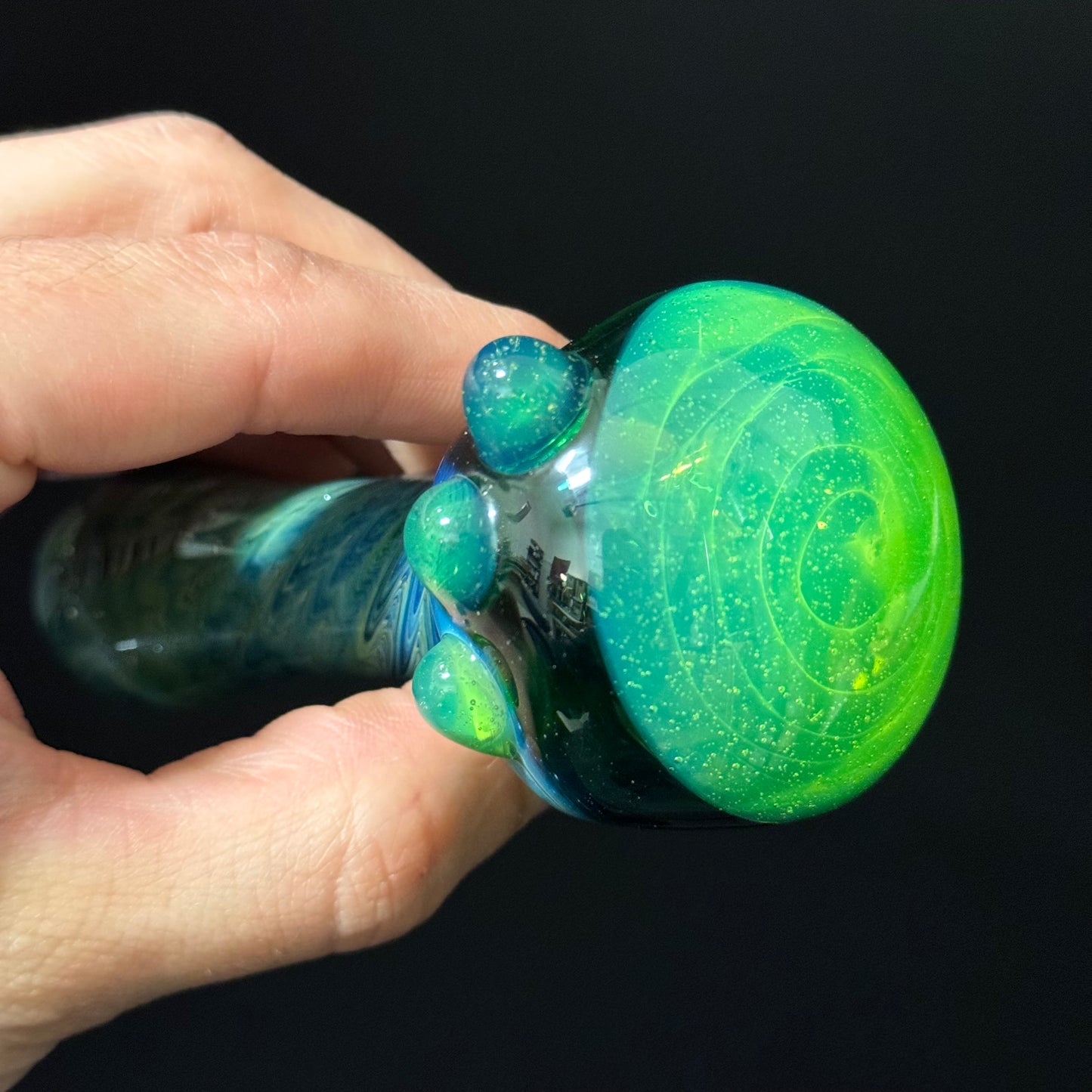 Green Wrap & Rake with a Slyme Cap Glass Heady Pipe Hand Blown