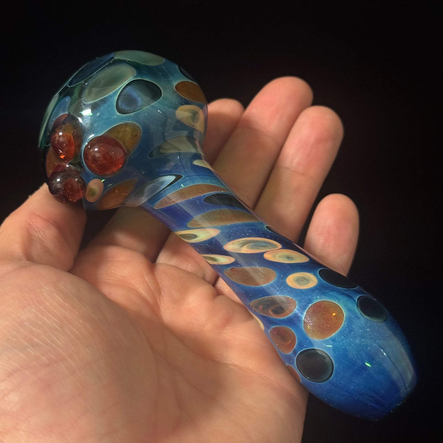 Blue Cobalt Dotted & Wrapped Color Glass Heady Pipe Hand Blown