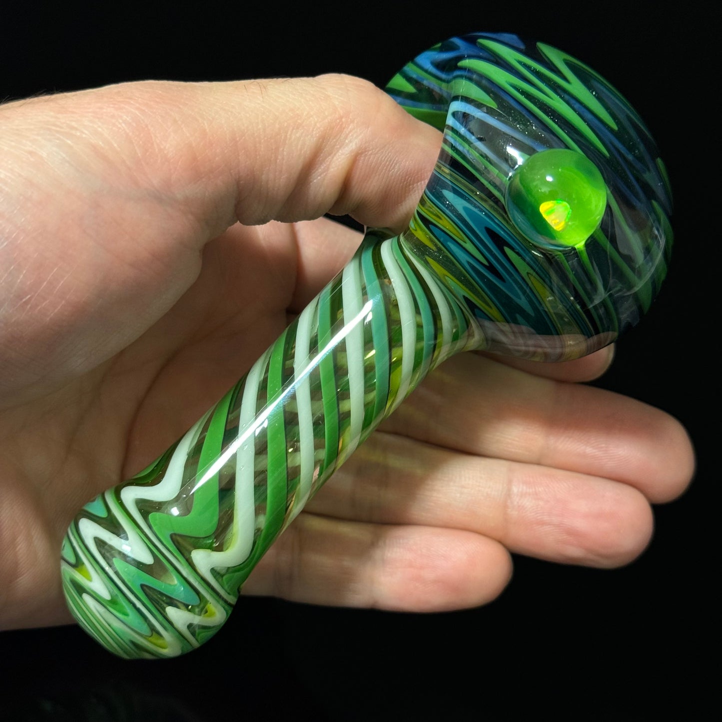 Full Linework Switchback Glass Pipe, Heady Hand Blown with An Opal