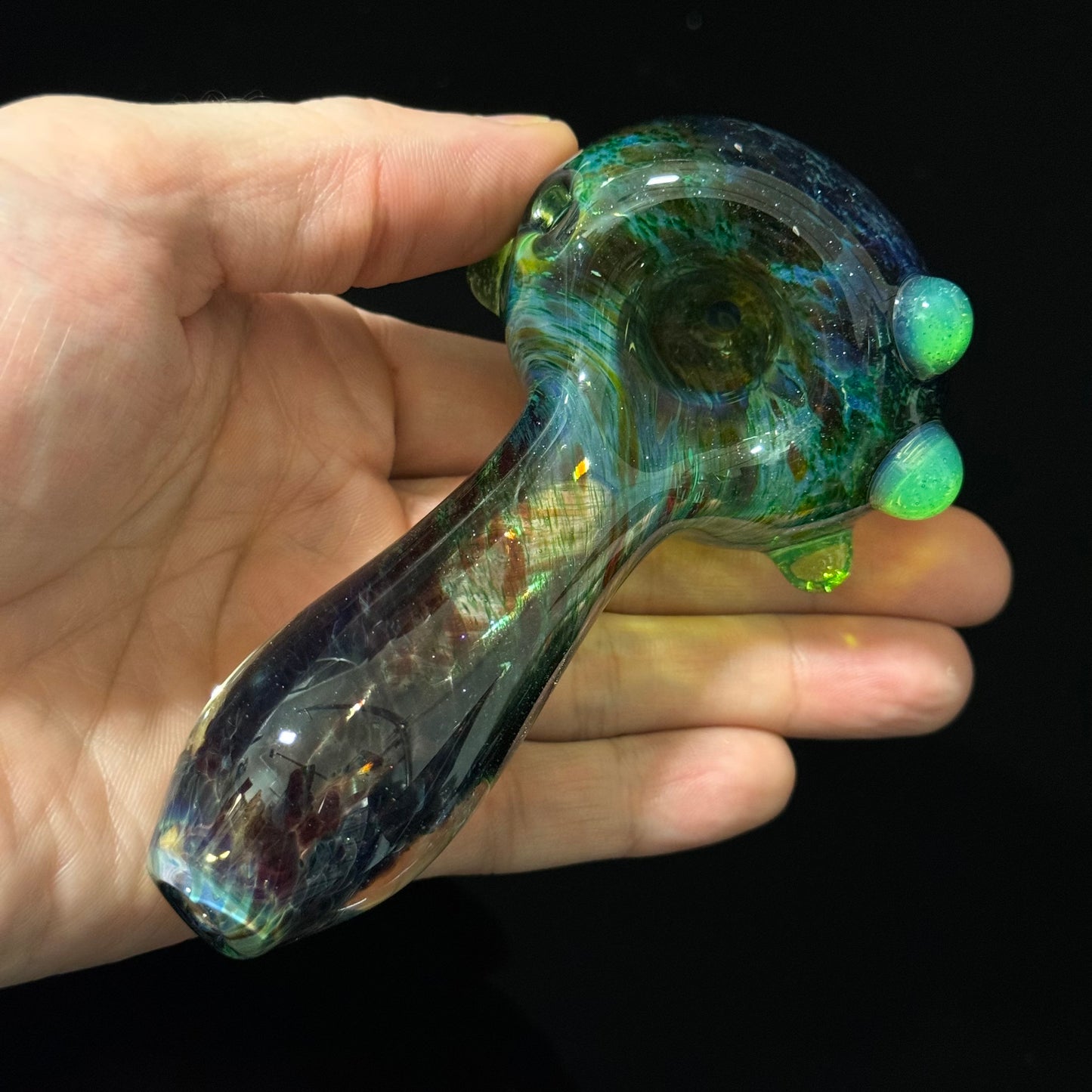 Inside out Sparkle Black & Green Glass Pipe Heady Pipe Hand Blown Extra Thick