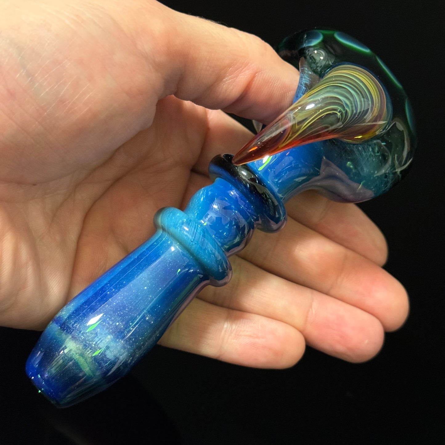 Blue Green Honeycomb Glass Heady Pipe Hand Blown