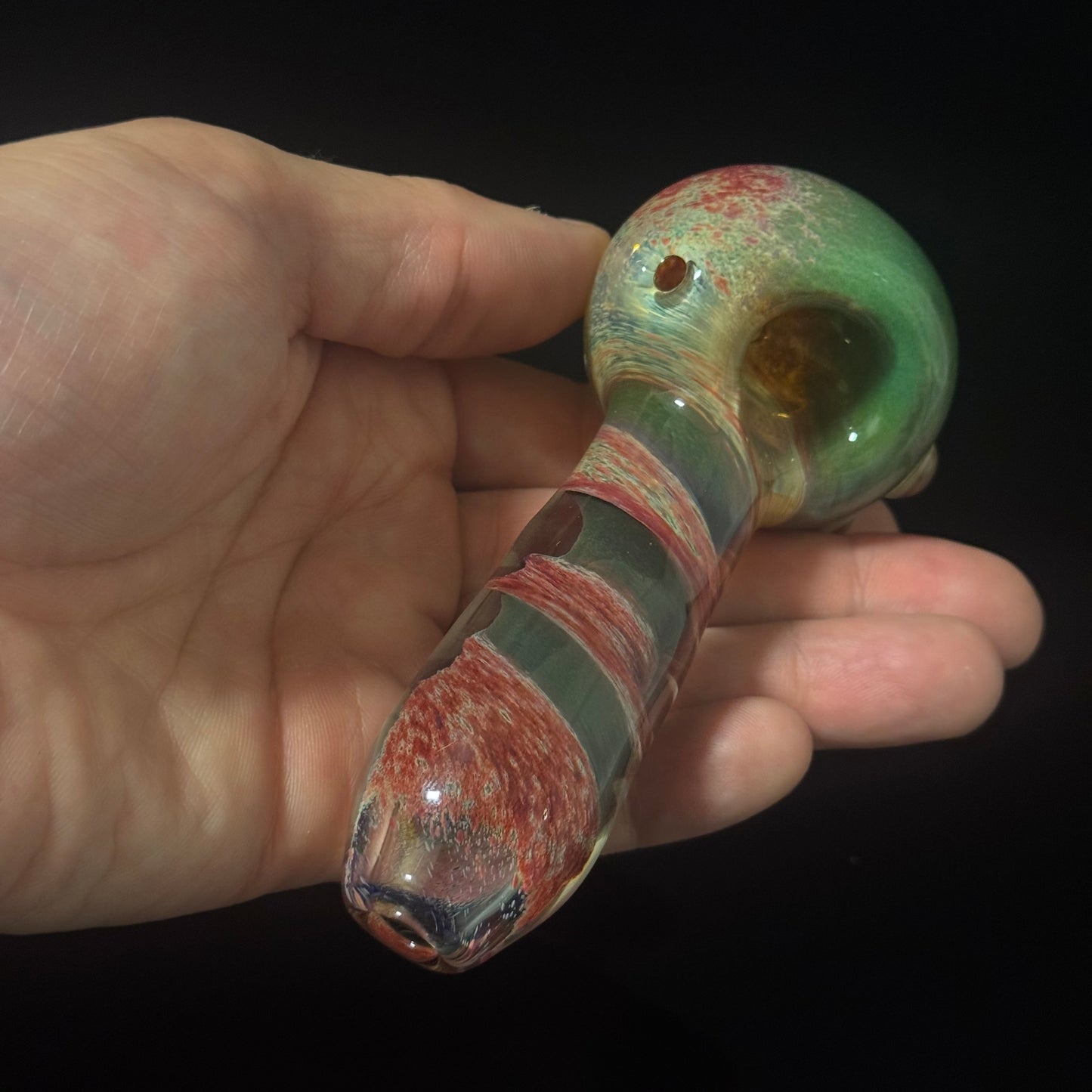 Multicolor Red & Green Twisted Inside Out Glass Pipe Heady Pipe Hand Blown Extra Thick