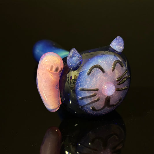 Cat Face Pink Slyme Glass Pipe Heady Pipe Hand Blown Cat Pipe