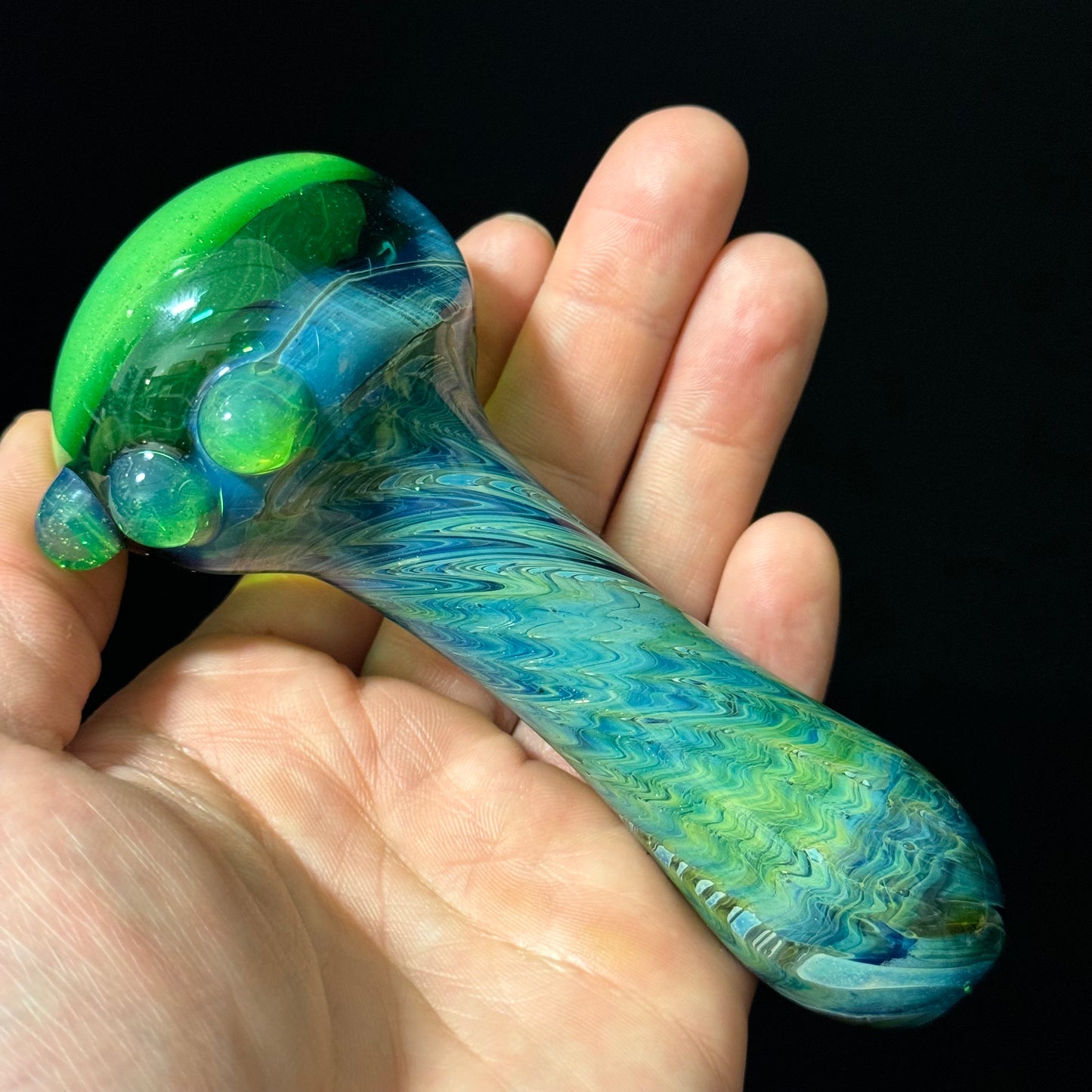 Green Wrap & Rake with a Slyme Cap Glass Heady Pipe Hand Blown