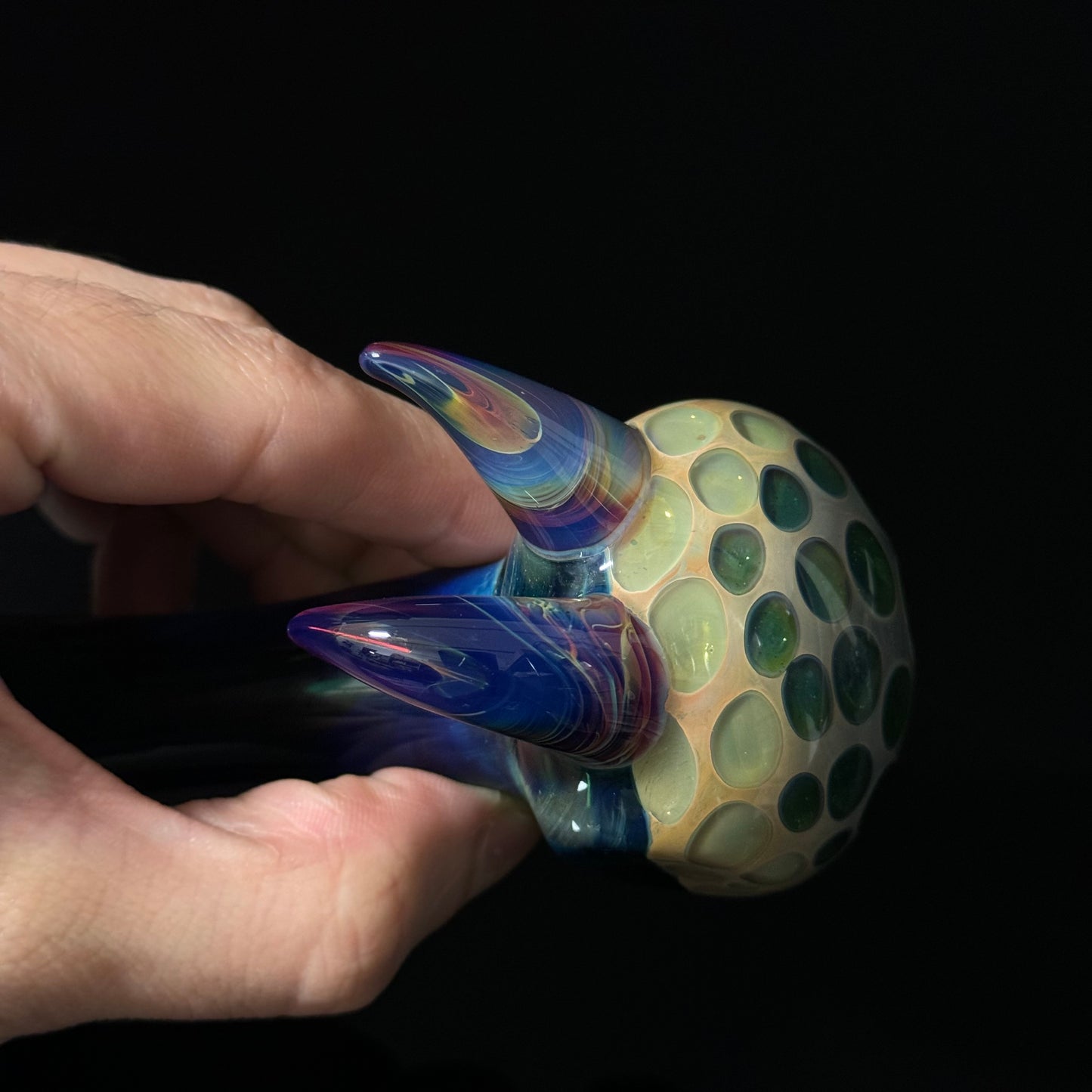 Blue Green Honeycomb Glass Heady Pipe Hand Blown