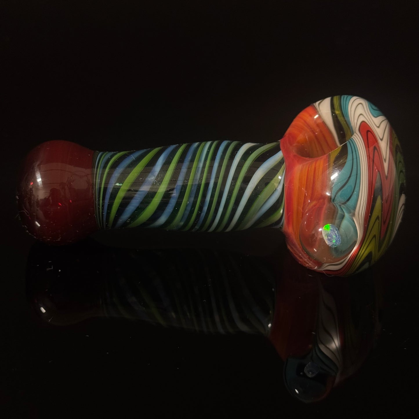 Full Linework Switchback Glass Pipe, Heady Hand Blown with An Opal
