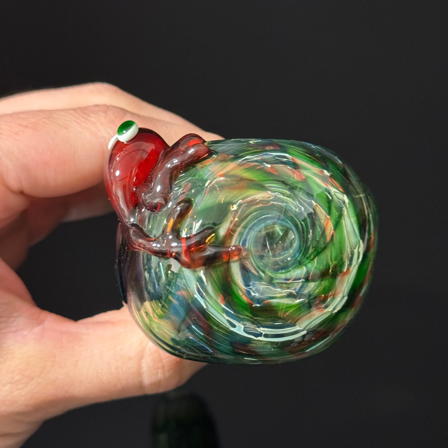 Frog Sculpture on Solid Green glass with multi color wrap Pipe, Heady Hand Blown