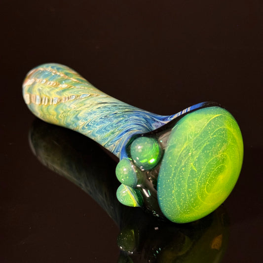 Green Wrap & Rake with a Slyme Cap Glass Heady Pipe Hand Blown