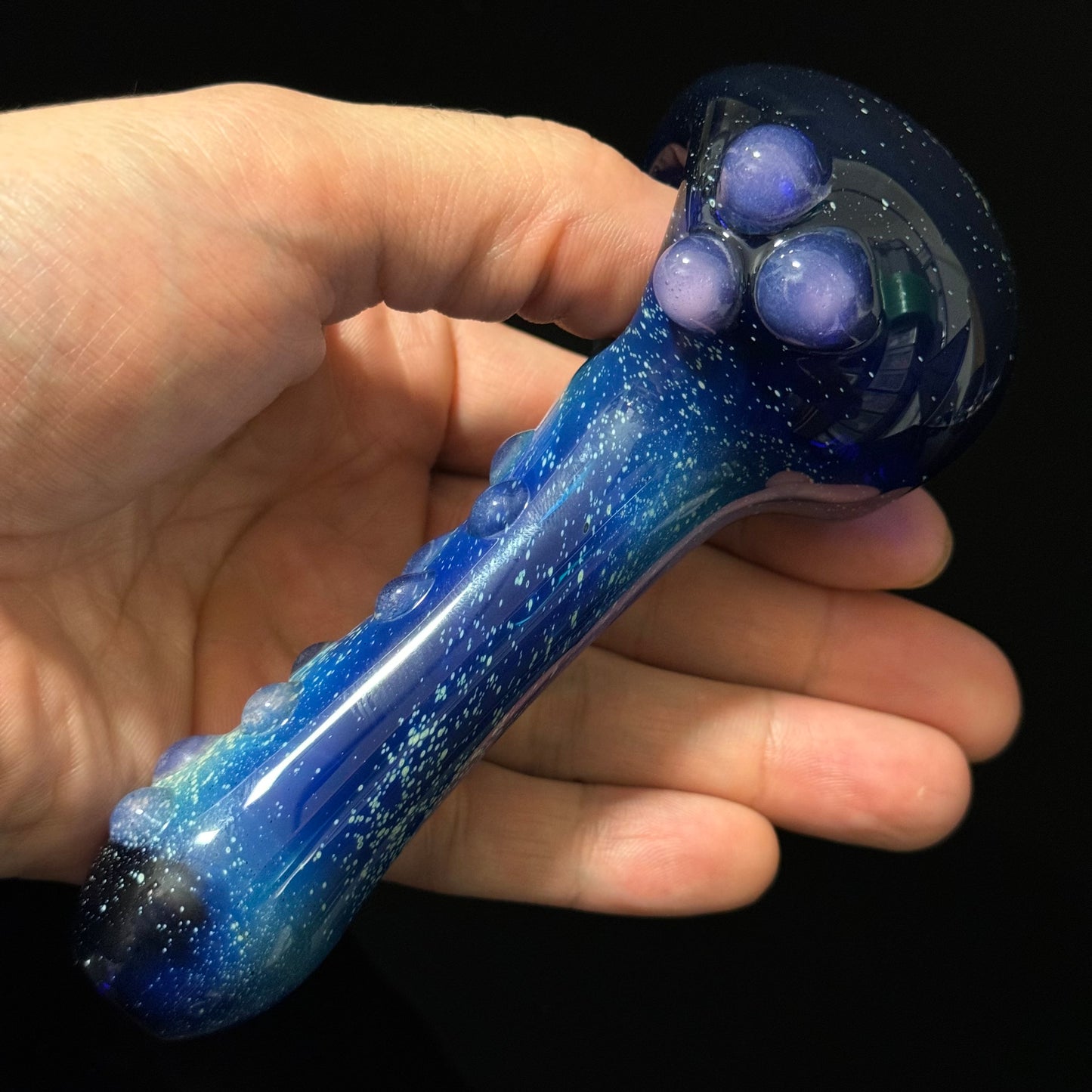 Blue Pink Slyme Space Galaxy Nebula Glass Pipe Silver Fumed Glass Pipe, Heady Hand Blown