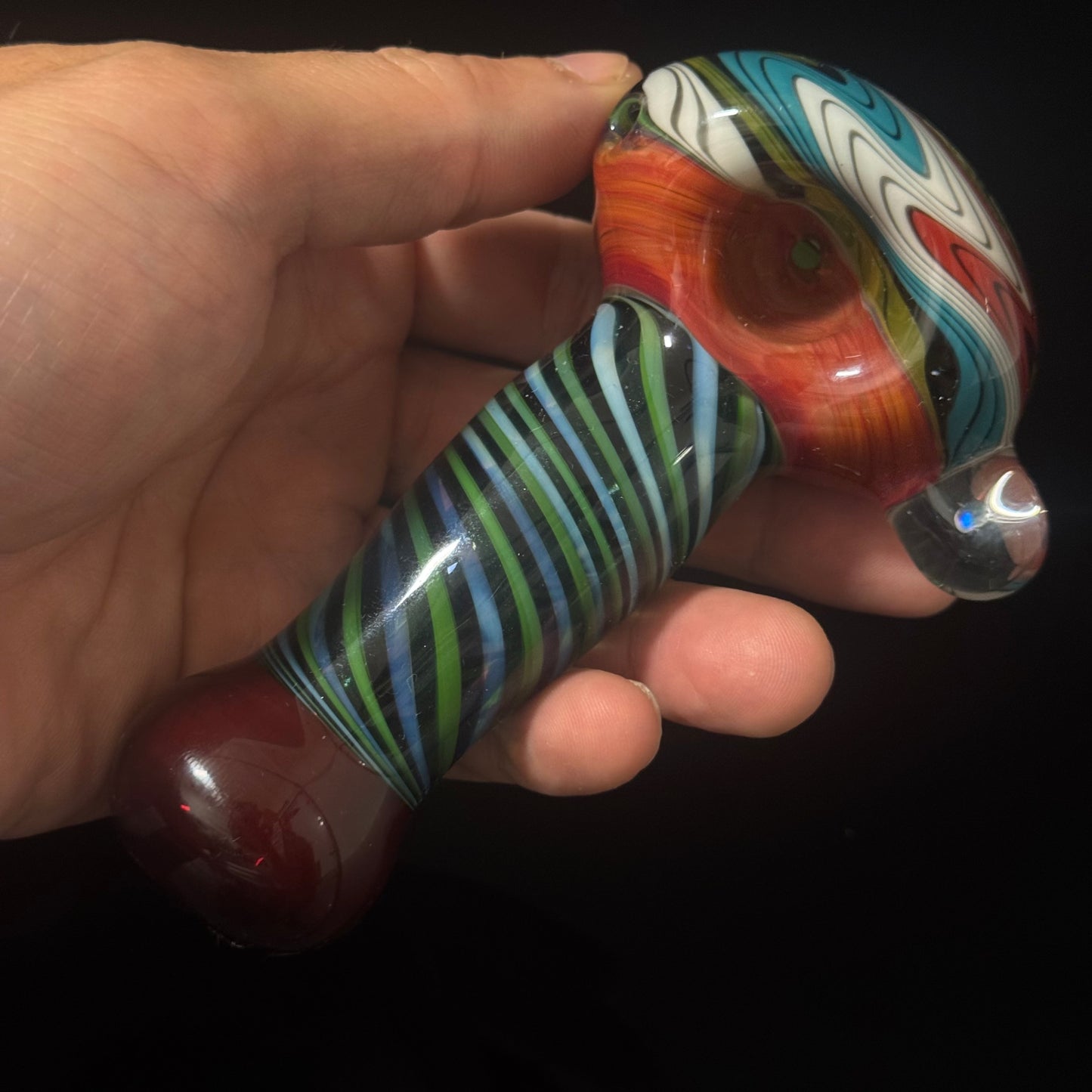 Full Linework Switchback Glass Pipe, Heady Hand Blown with An Opal