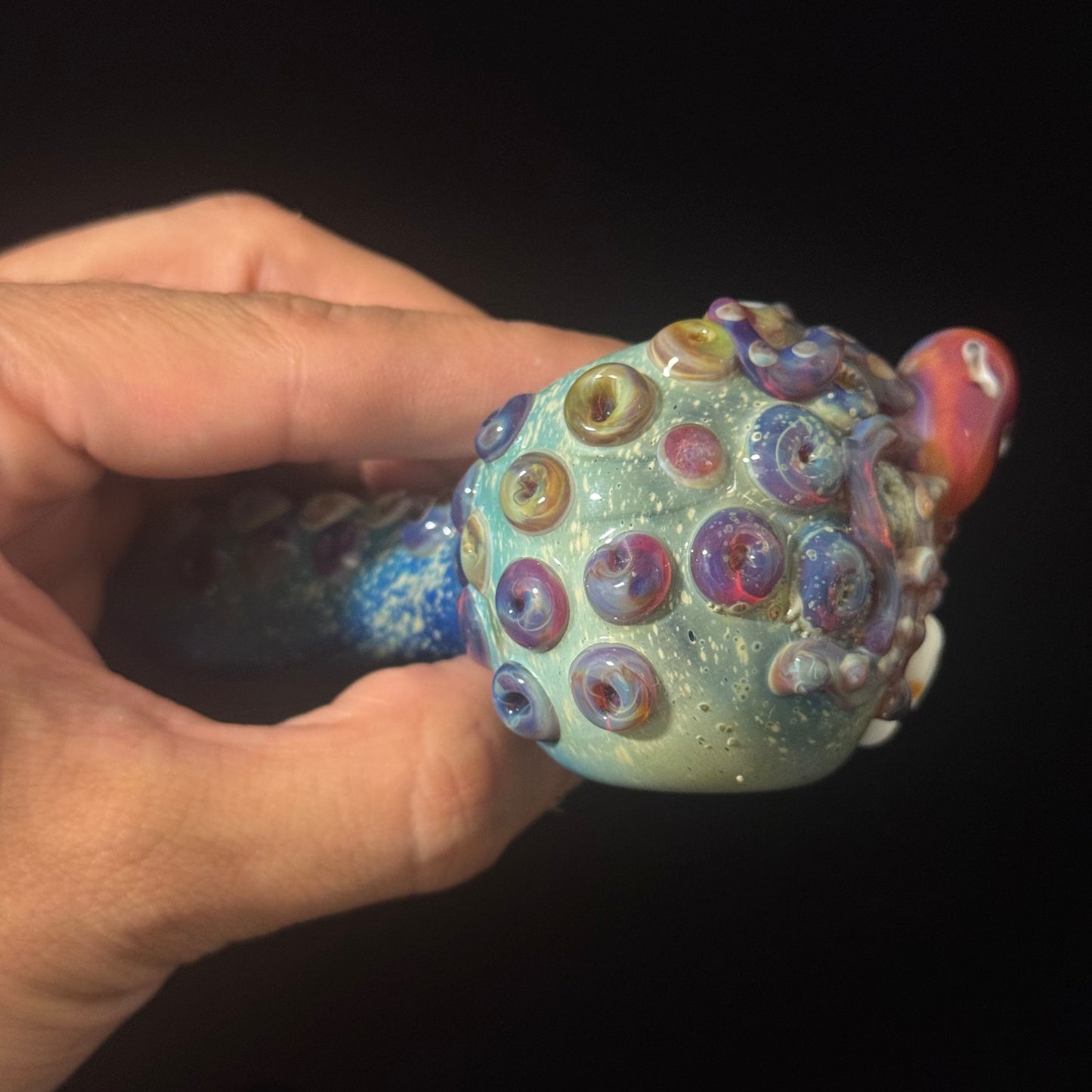 Octopus Barnacle Sea pipe on Blue Fumed Cobalt Color Glass Heady Pipe Hand Blown