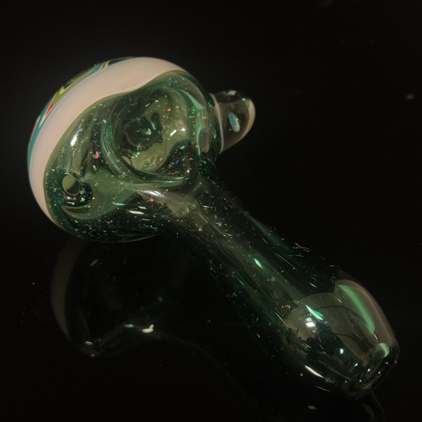 Full Crushed Opal Switchback Glass Pipe, Heady Hand Blown with An Opal