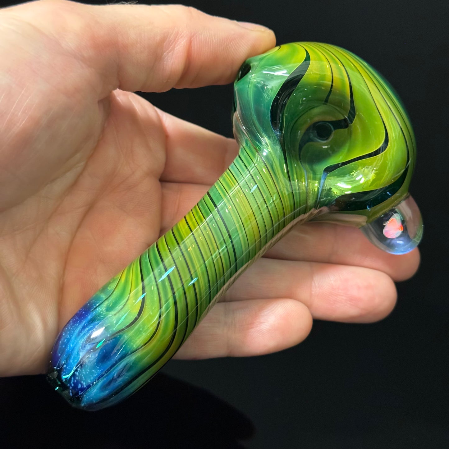 Gilson Opsl on a Green Wrapped Glass Pipe Heady Pipe Hand Blown