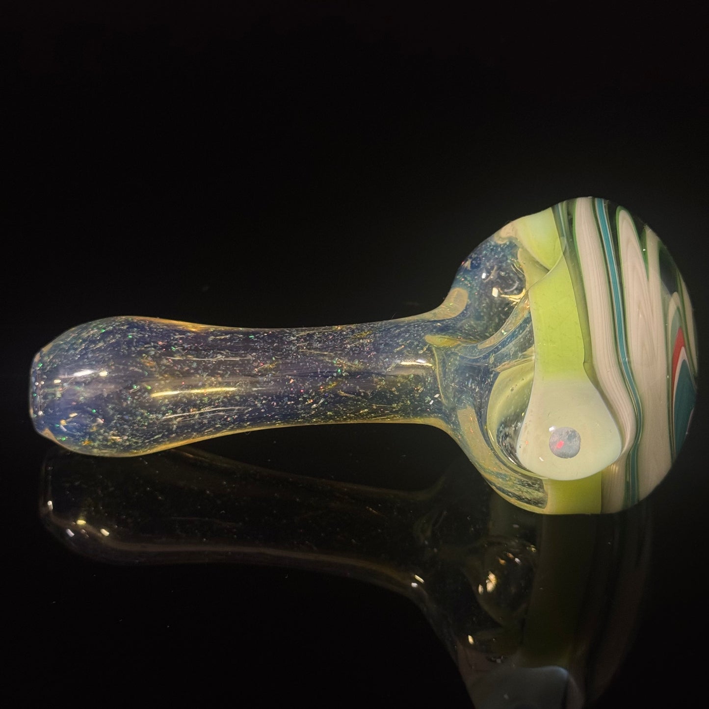 Full Crushed Opal Switchback Glass Pipe, Heady Hand Blown with An Opal