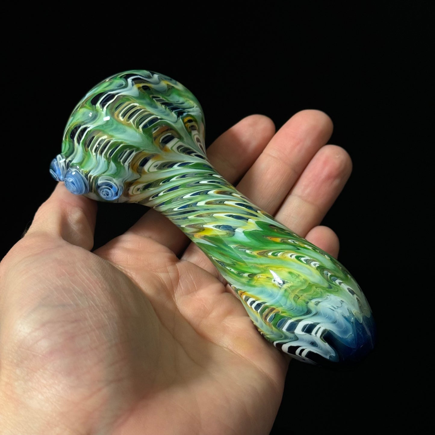 Blue & Green Cobalt Wrapped Color Glass Heady Pipe Hand Blown