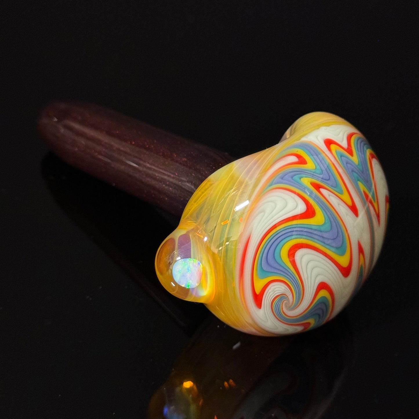 Full Color Sparkle Linework Glass Pipe, Heady Hand Blown with An Opal