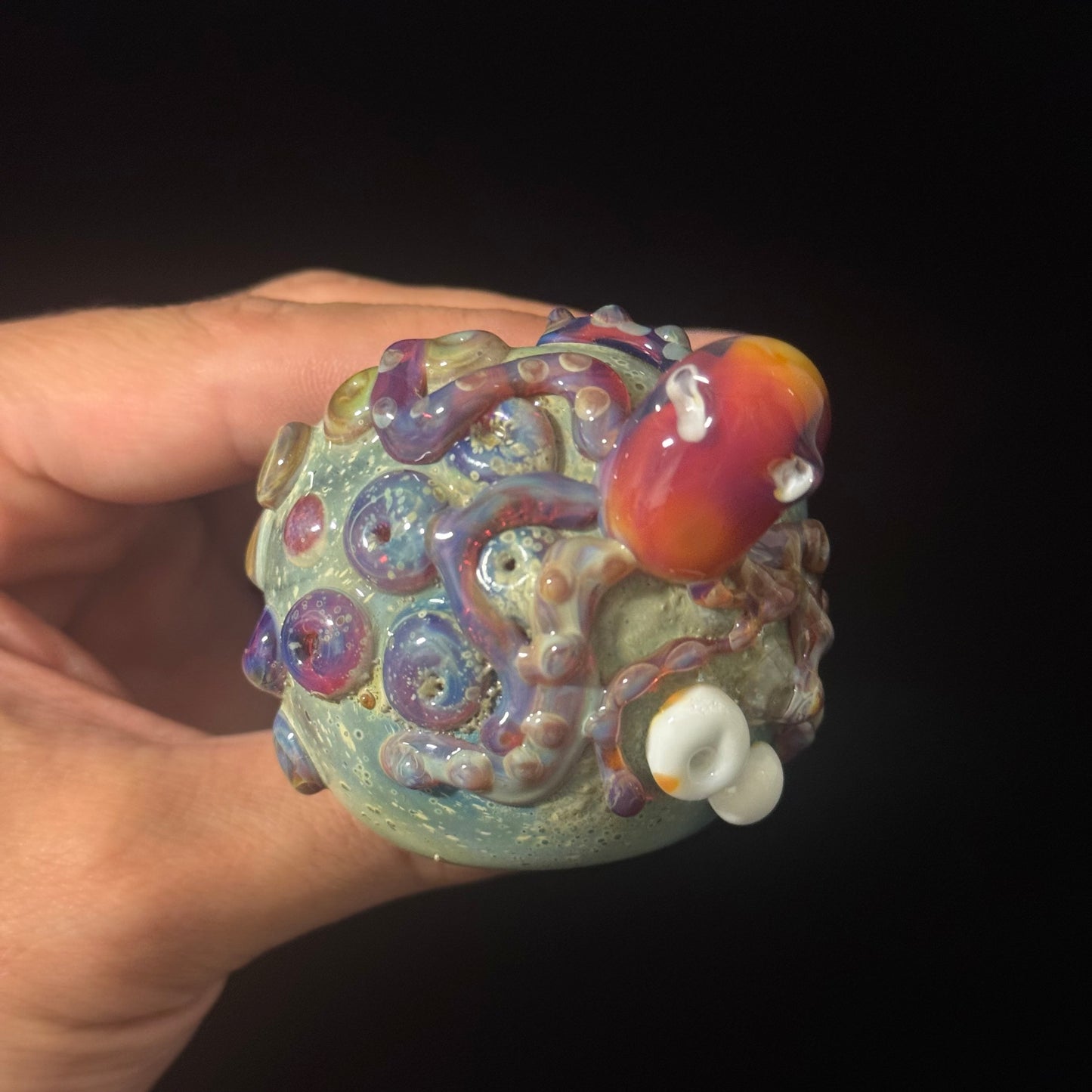 Octopus Barnacle Sea pipe on Blue Fumed Cobalt Color Glass Heady Pipe Hand Blown